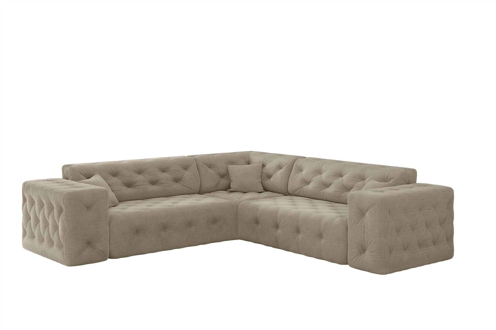 Fun Möbel Ecksofa Designersofa CHANTAL in Stoff Moly, inkl. 3 Zierkissen, universale Seitenlänge
