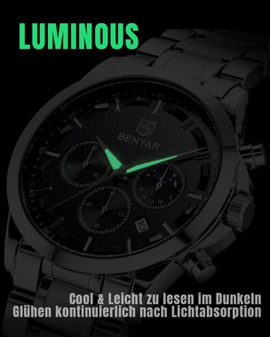 BY BENYAR Fur Herren Chronograph 30M Wasserdicht Analoge Watch, Quarzuhr Business Kalender Sport Watch Geschenk