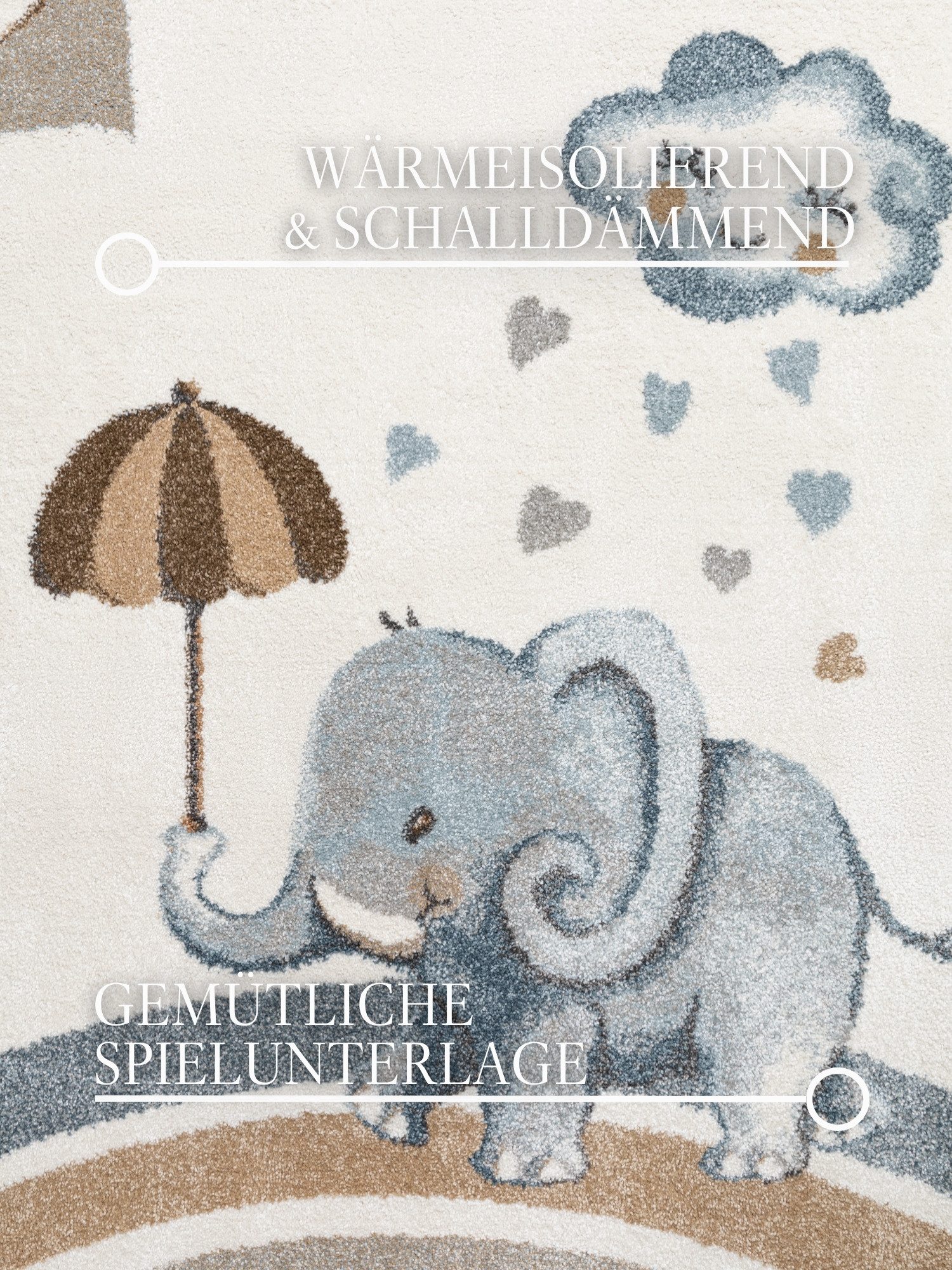 Villeroy & Boch Kinderteppich Walk like an Elephant Rainy Party Teppich, rechteckig, Höhe: 9 mm, Spielteppich weich, Kinderzimmer, Boho Kids Spielunterlage, Tieremotiv