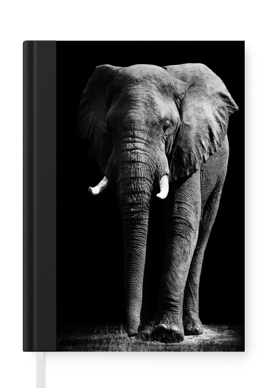 MuchoWow Notizbuch Elefant - Schwarz - Weiß - Wilde Tiere, Journal, Merkzettel, Tagebuch, Notizheft, A5, 98 Seiten, Haushaltsbuch