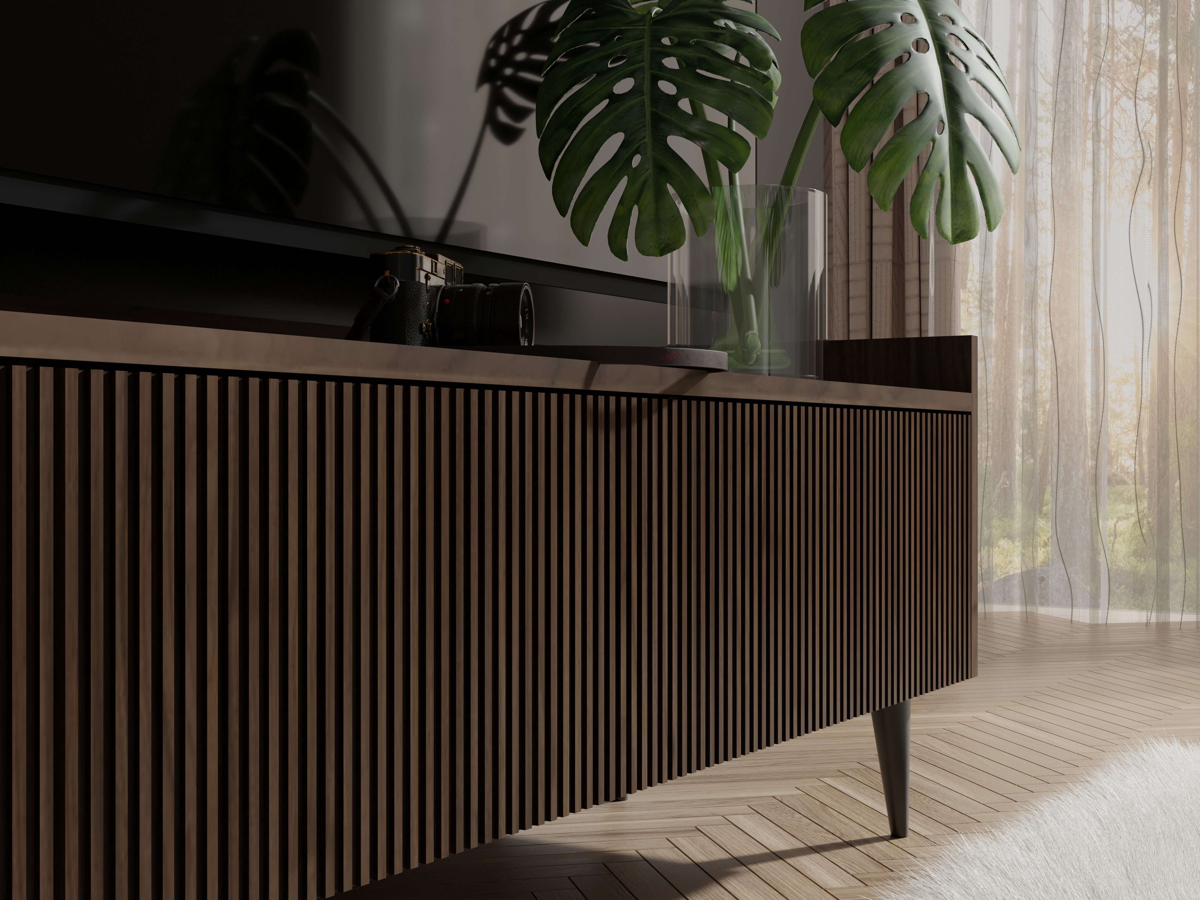 Compleo TV-Schrank dreitürig, Japandi design, Lamellenoptik MODE 180 cm bre günstig online kaufen