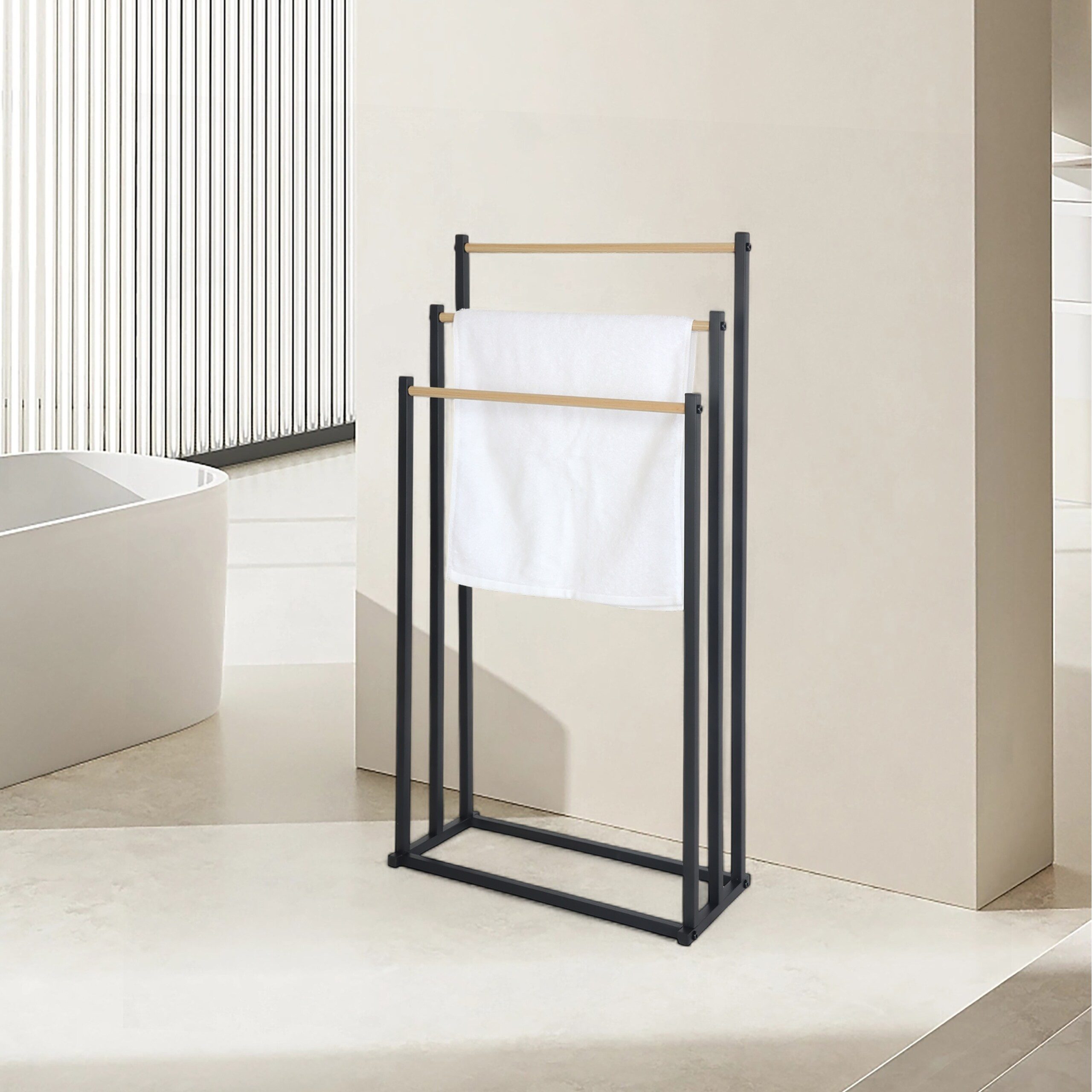 relaxdays Handtuchständer mit 3 Stange, schwarz günstig online kaufen