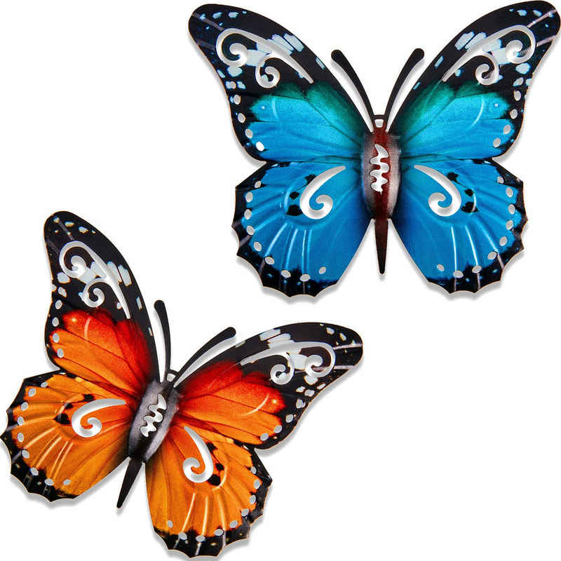 HYTIREBY Gartenfigur Outdoor Große Metall Schmetterling Garten Dekorationen, (2 St), Metall Schmetterling für Outdoor Zäune Schuppen Wände, 27 x 22 cm