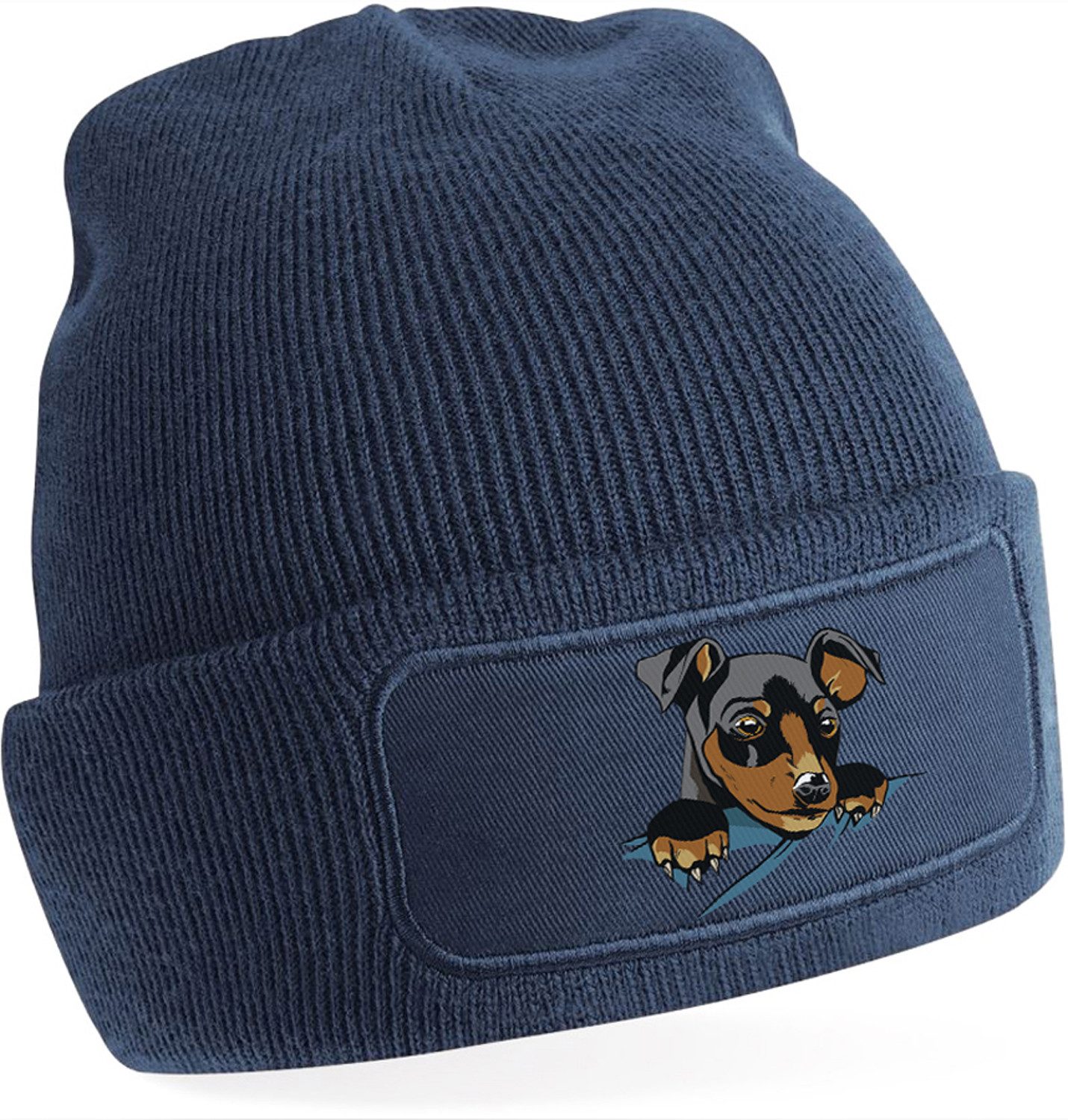 MyDesign24 Strickmütze für kalte Tage - Beanie mit Umschlag und Hunde Print Hunde Mütze Wintermütze für Männer, Frauen, Jungen und Mädchen i227