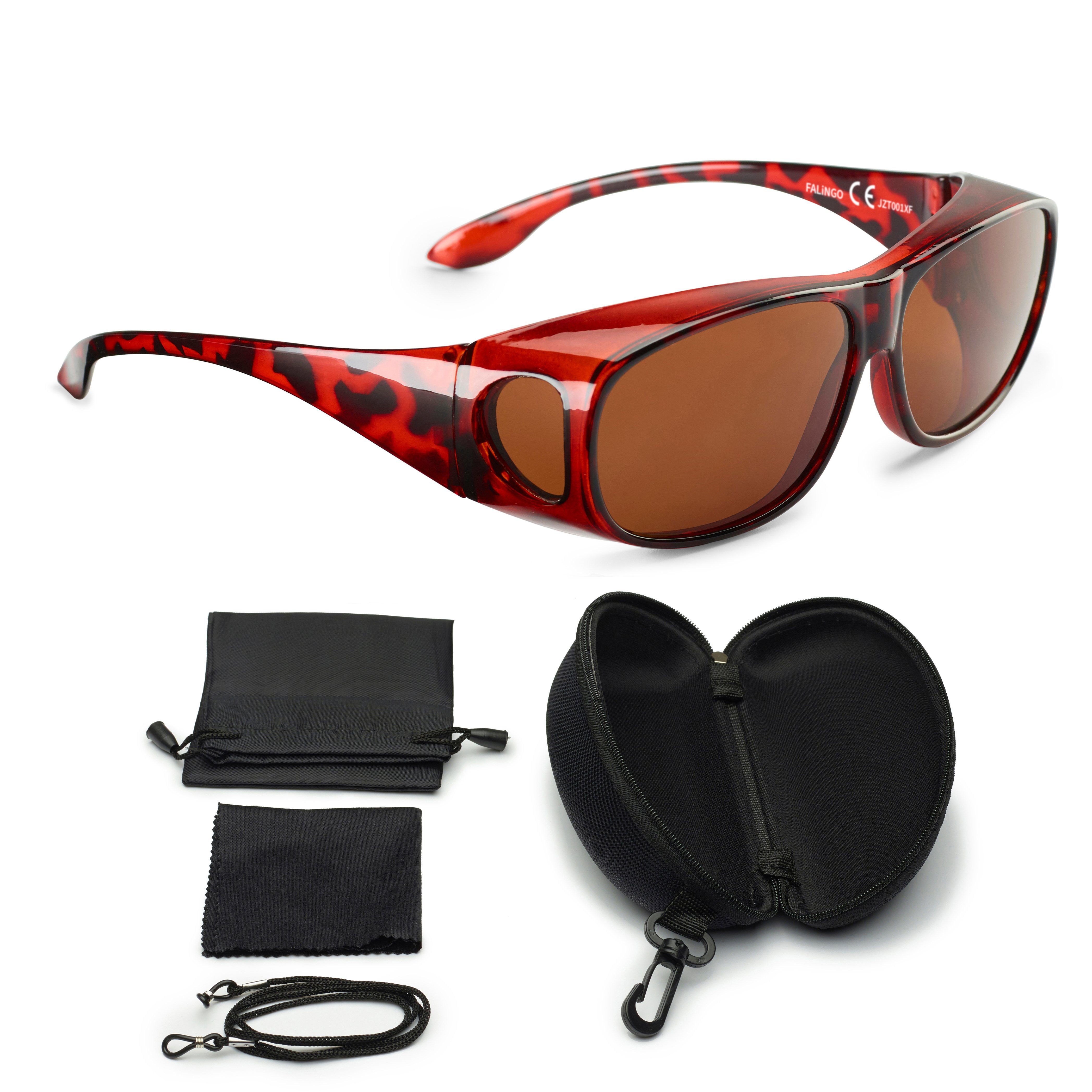 FALINGO Sonnenbrille Überzieh Sonnenbrille Überziehbrille CLASSIC EDITION polarisiert UV400 Extrablenden an Ober- und Unterseite schützen vor Sonne und Wind