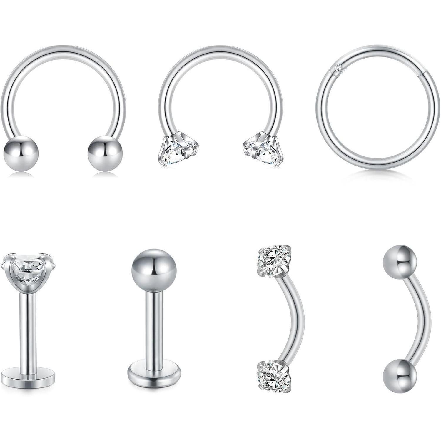 Briana Williams Piercing-Set 16G Lippenpiercing Stecker Edelstahl Hufeisen Septum Tragus Helix