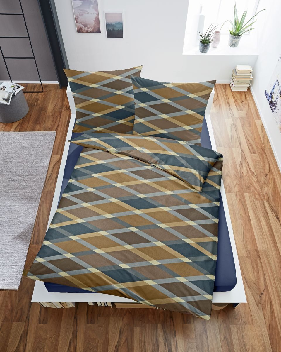 Dormisette Bettwäsche 135x200cm Raute Linien Braun Grau, Biber, 2 teilig, E günstig online kaufen