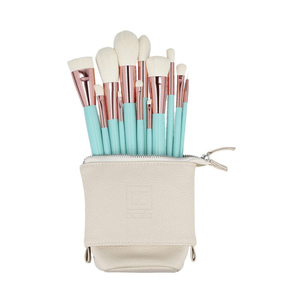 ILU Augenbrauenpinsel il? basic Set mit 12 Make-up-Pinseln + Etui, Türkis