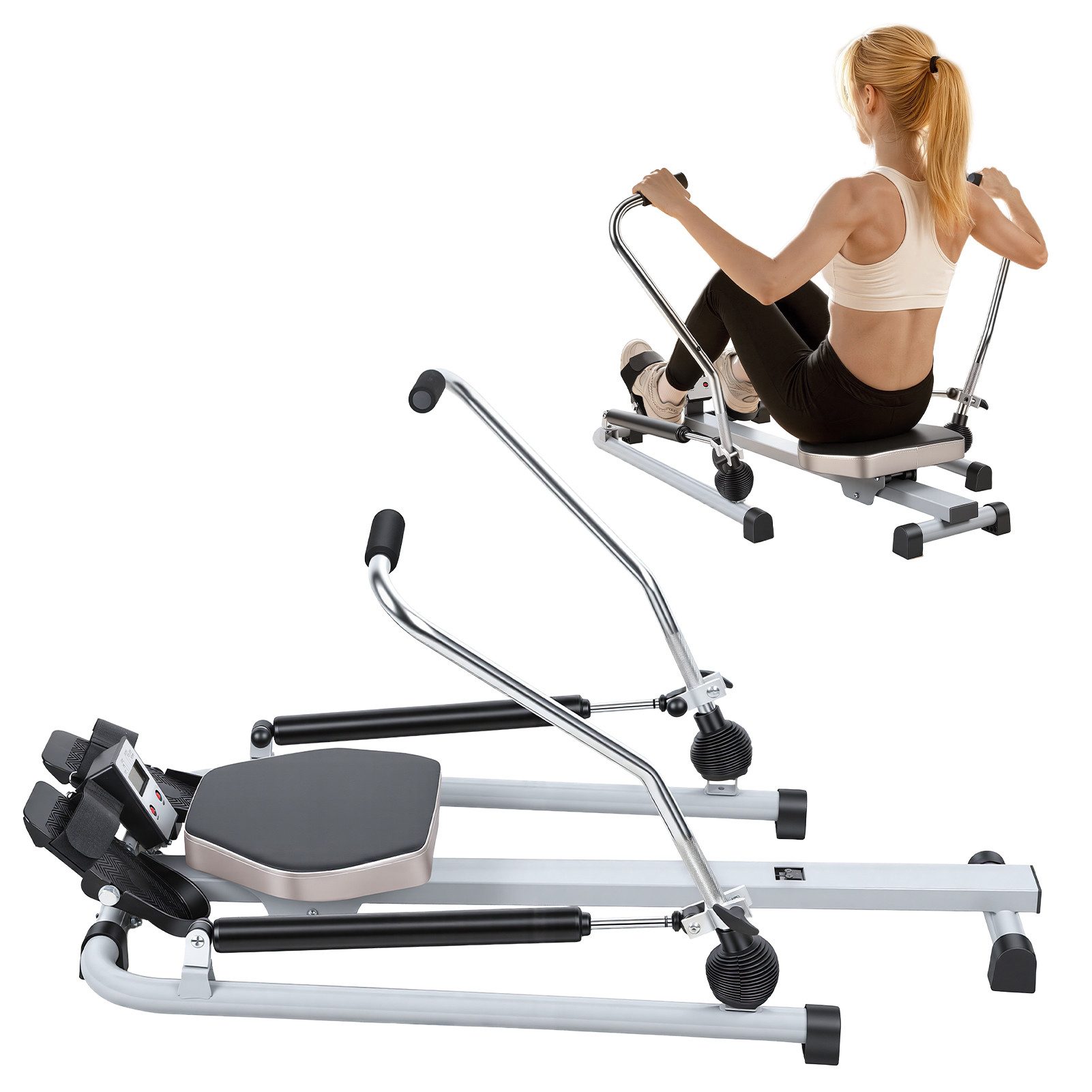Rutaqian Heimtrainer Heim-Rudergerät, Hydraulisches Rudergerät mit LCD-Monitor, Rudergerät einstellbarem Widerstand bis zu 50 kg und großem, bis 120KG