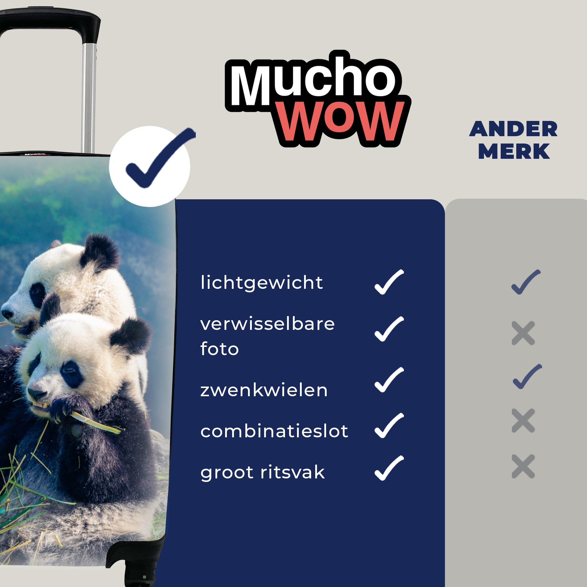 Bambus MuchoWow Reisetasche Tiere, Reisekoffer mit - Handgepäck Trolley, 4 - rollen, Handgepäckkoffer Ferien, Panda für Rollen, Gras -