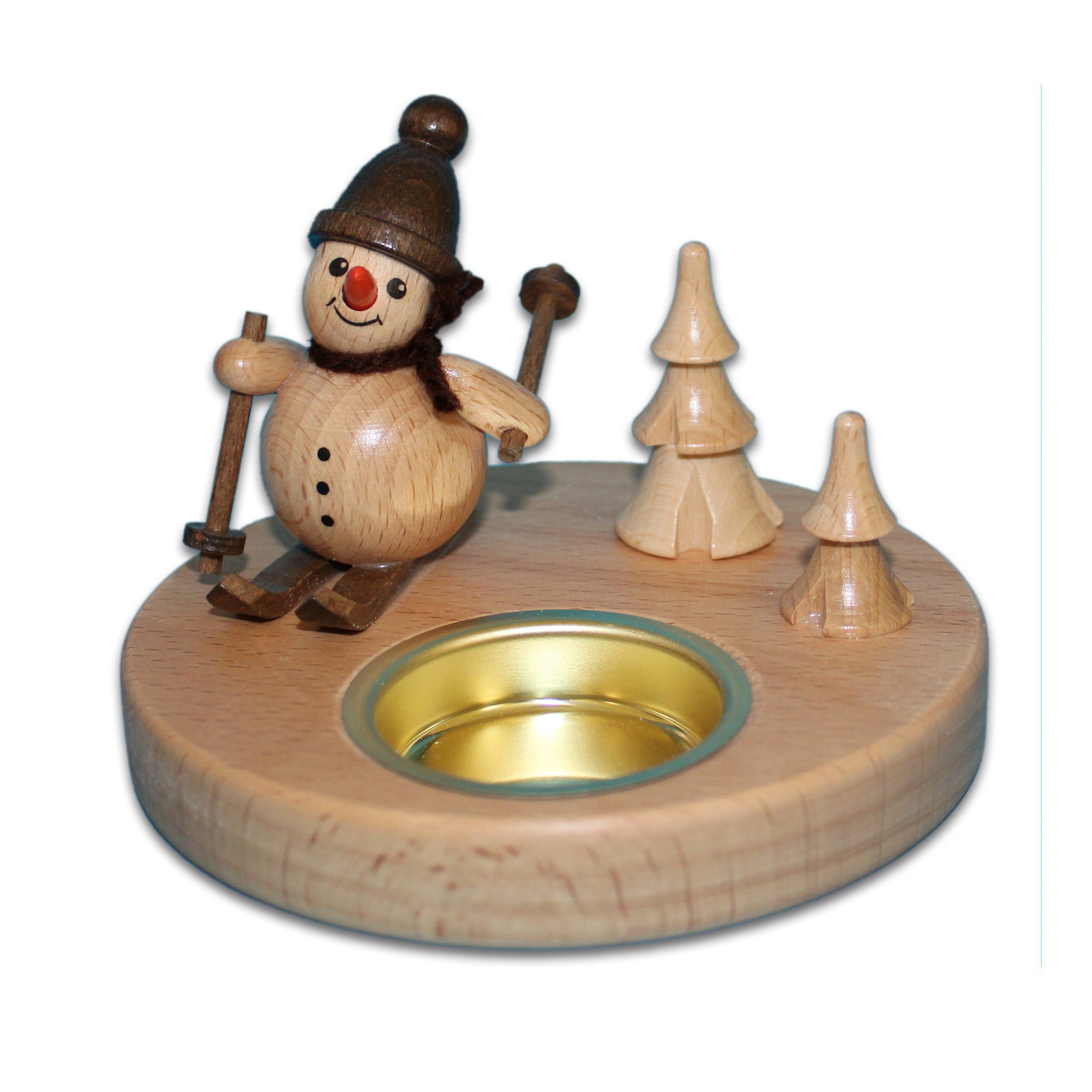 - Schneemannleuchter Germany oben Schneemann - mit süßem in Holzwaren -, Egermann Ski Teelichthalter mit Natur Made 11cm