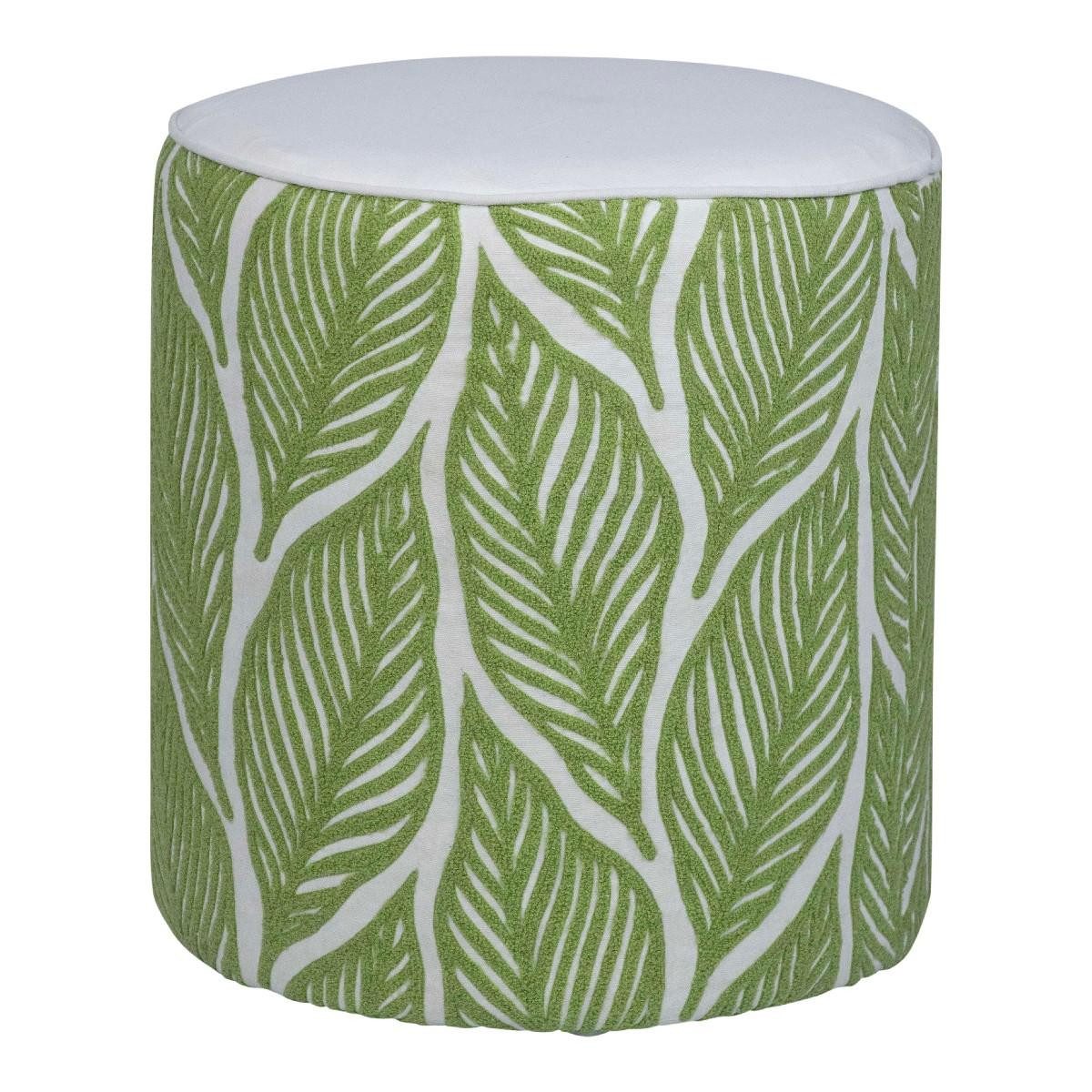 INNA-Glas Sitzhocker Deko Hocker Sitz GRY, Blattmuster, grün, 45cm, Ø40cm