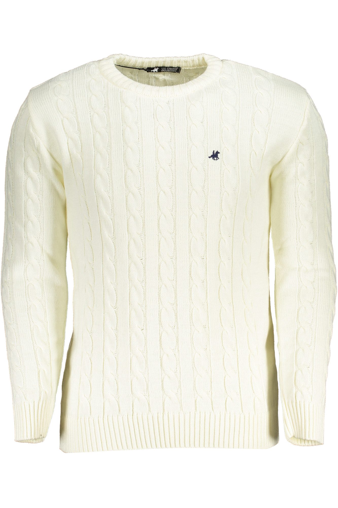 U.S. Polo Strickpullover Weißes Herren Langarmshirt mit Zopfmuster und Stickerei-Details