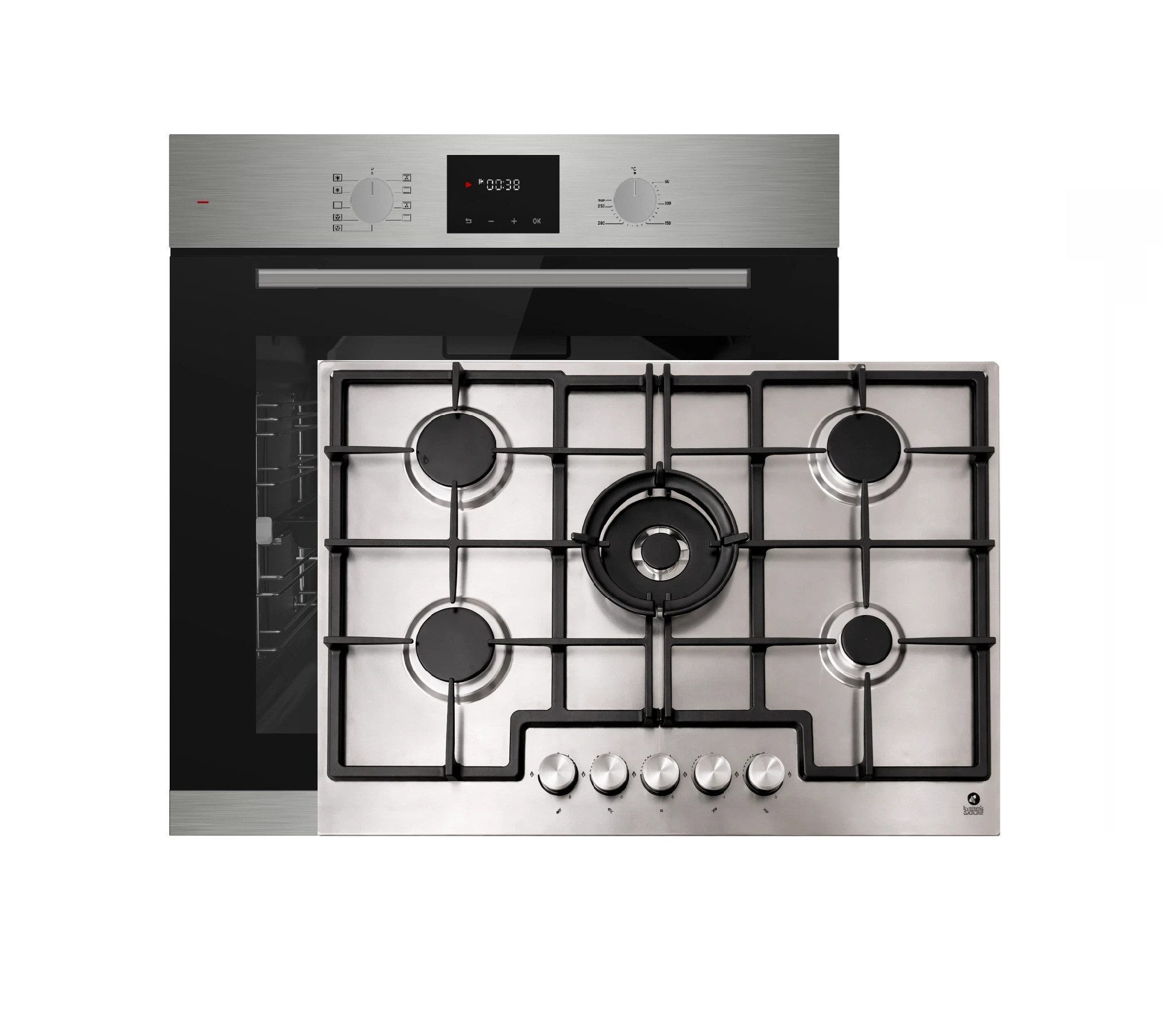 Böhme Elektro-Herd-Set Böhme Einbaubackofen HB60F78PPX+ Gaskochfeld 75cm Edelstahl,5 Brenner, mit 1-fach-Teleskopauszug