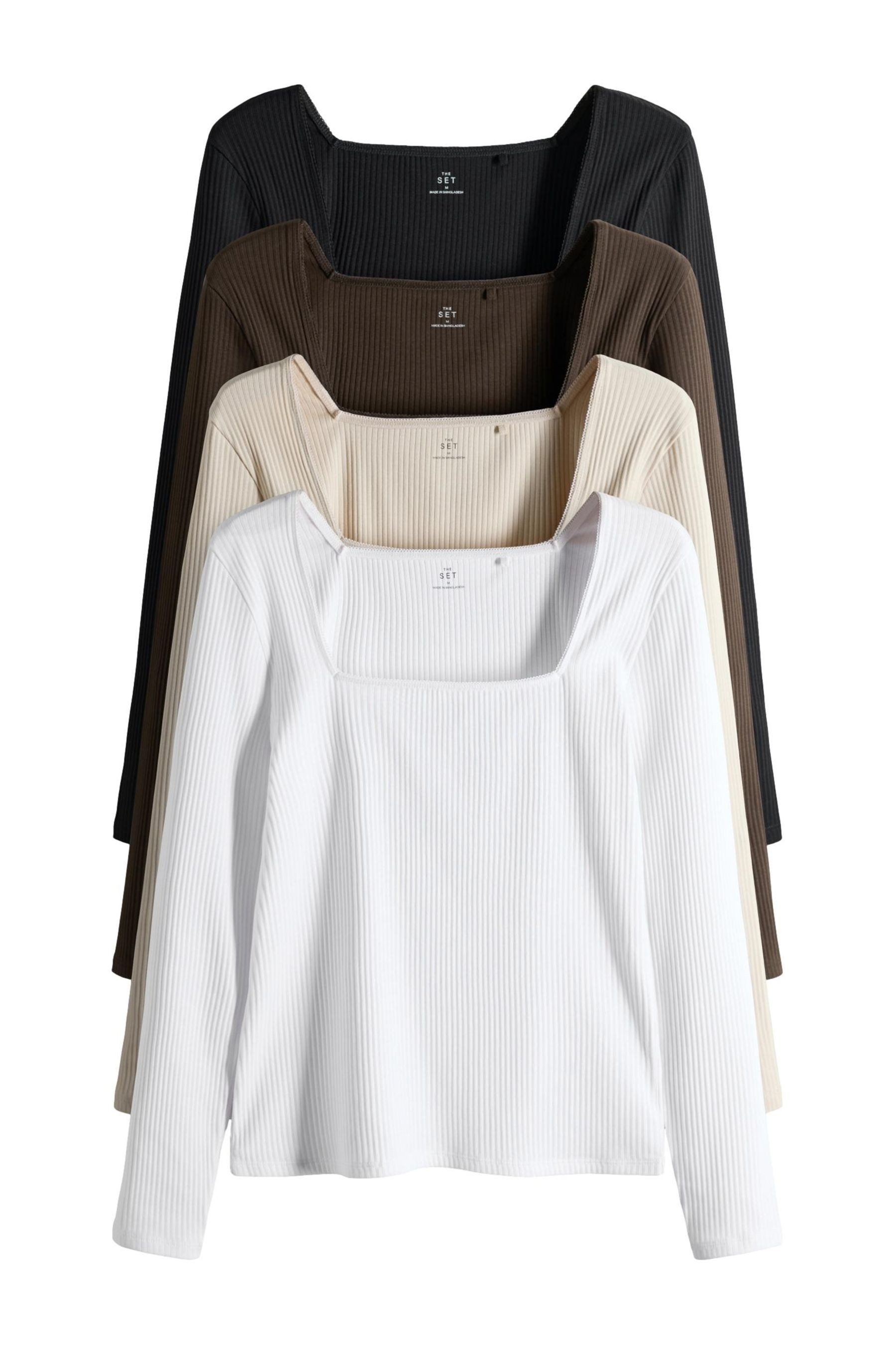 The Set T-Shirt The Set Gerippte Oberteile mit Besatz, 4er-Pack (4-tlg) günstig online kaufen