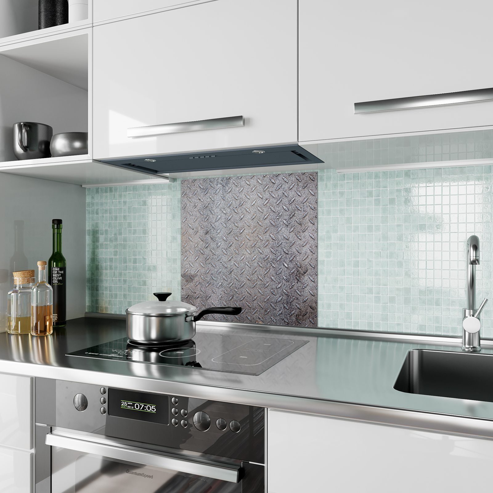 Glas Spritzschutz Primedeco Metall Küchenrückwand mit Motiv Küchenrückwand Schmutziges