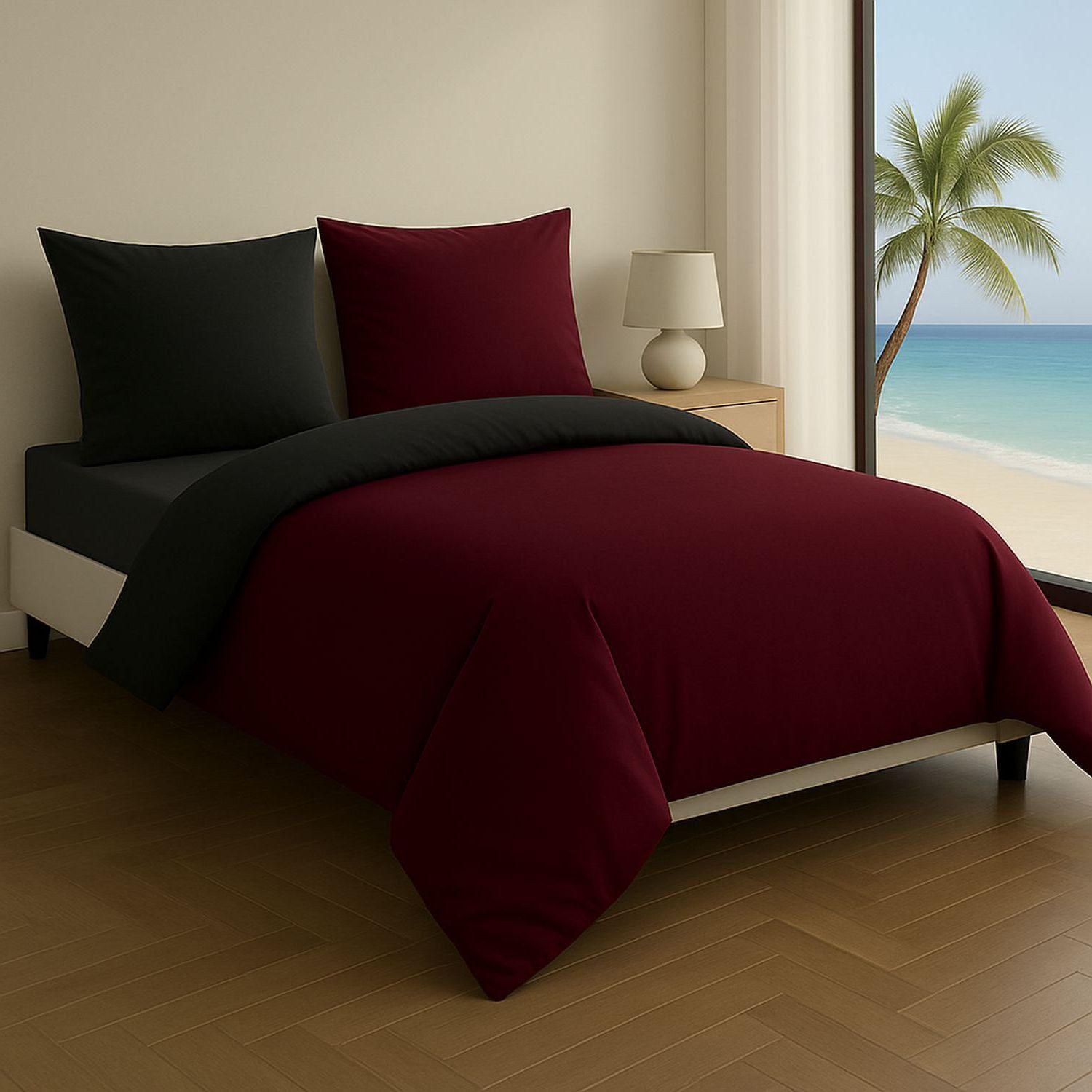 Leonado Vicenti Bettwäsche Luxus Satin-Bettwäsche aus 100 % Baumwolle, Satin, 2 teilig, Wendebettwäsche, hochwertig, dezenter Glanz, Unifarben, Anthrazit
