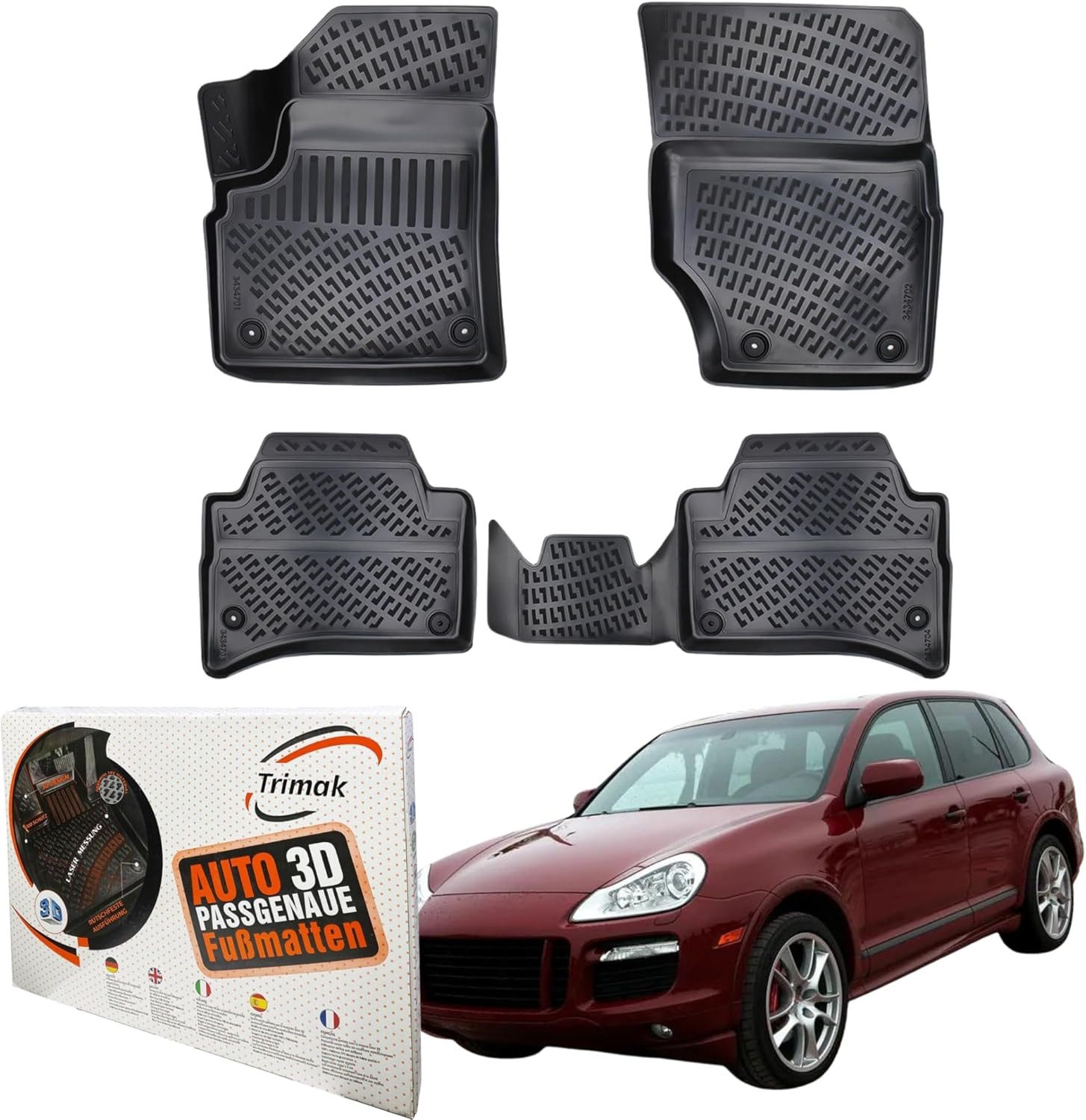 Trimak Passform-Fußmatten Oder Kofferraumwanne Oder Set Porsche Cayenne, Porsche Cayenne 1. Gen 2002-2010 Gummimatten Auto TPE Allwetter
