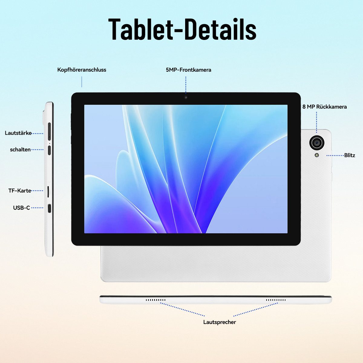 BUFO 10 Zoll HD, 3 GB RAM, 64 GB Erweiterbar auf 1 TB, Android Tablet (10", 64 GB, Android 15, 2,4G/5G WiFi, 20(3+17)GB RAM, HD 1280x800, mit Tastatur, Maus und Stift)