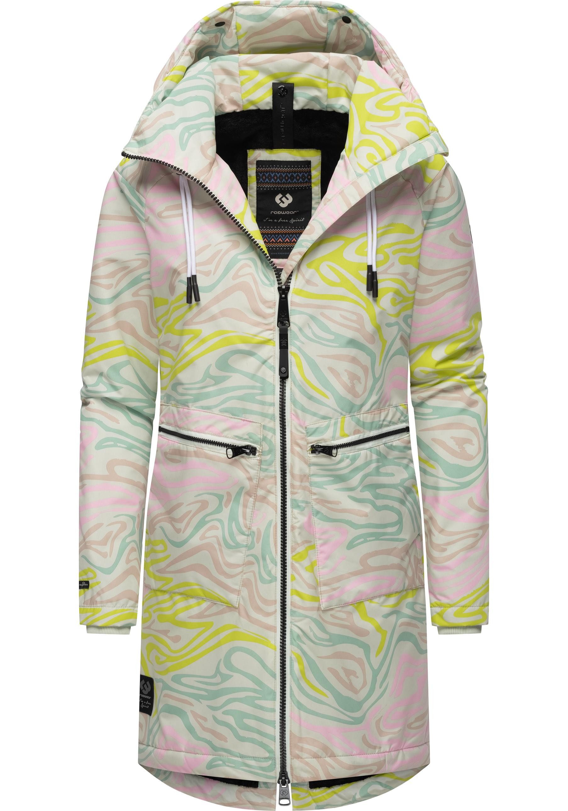 Ragwear Wintermantel Holstic Print Wasserdichter Winter Kurzmantel mit Kapuze