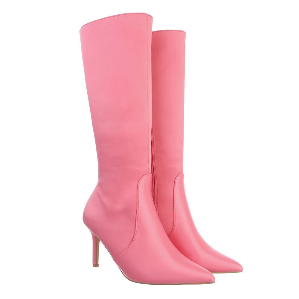 Ital-Design Damen Stiefel High-Heel Pfennig-/Stilettoabsatz Pink in Party High-Heel-Stiefel & Clubwear