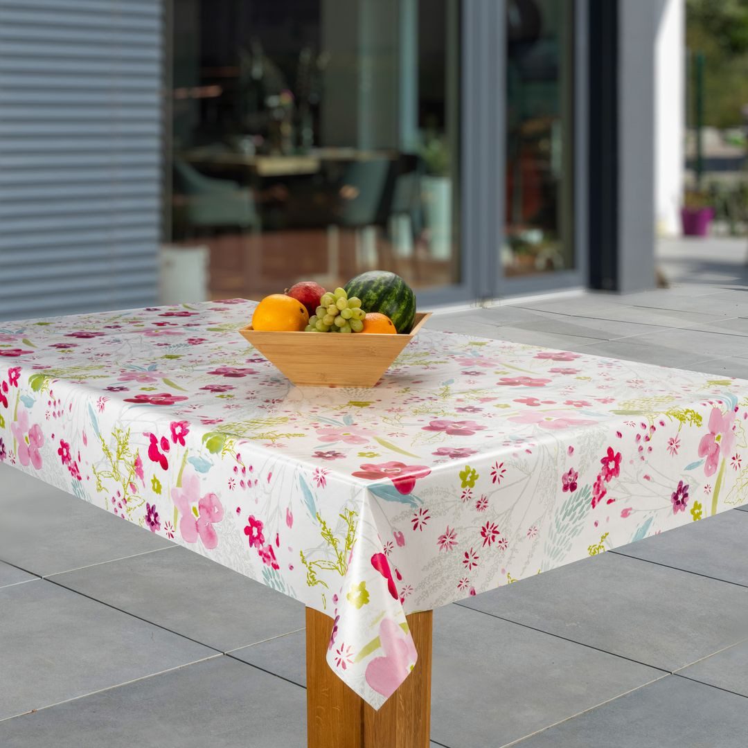 laro Tischdecke Wachstuch-Tischdecken Abwaschbar Blume pink. rosa. grün rechteckig