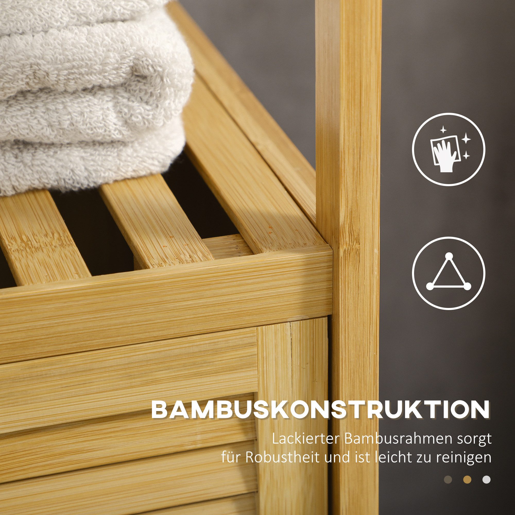 Kleankin Badregal Badezimmerschrank, Badschrank, Beistellschrank mit Kippschutz, Bambus, Aufbewahrungsschrank 1-tlg., Natur, 33 x 36,5 x 67 cm – Bild 5 von 5