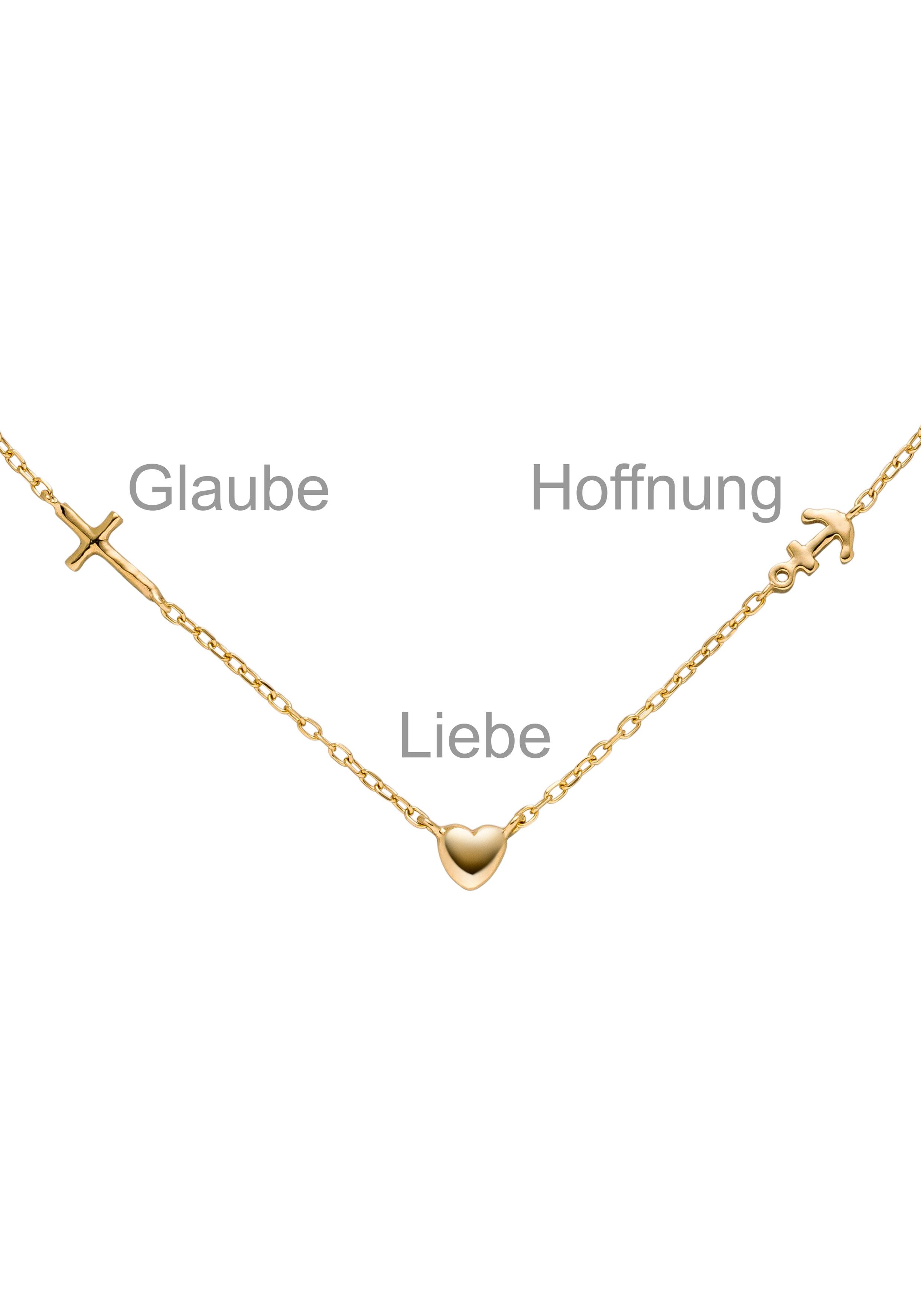 JOBO Kette mit Anhänger Glaube Liebe Hoffnung, 925 Silber vergoldet 43 cm – Bild 2 von 4