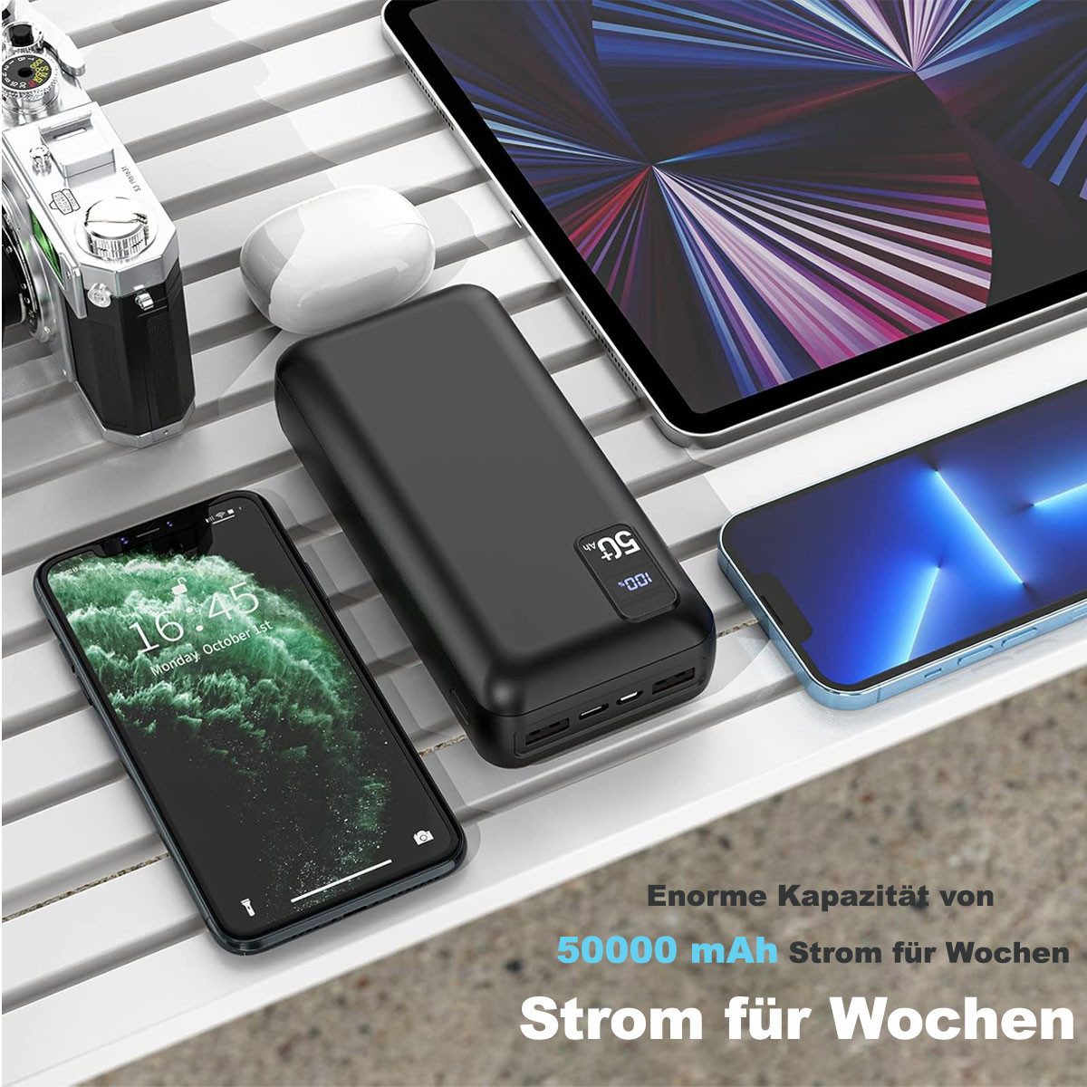 Pdgrid 50000mAh 22,5W große kapazität Power Bank Schnellladen Powerbank 50000 mAh (3,7 V), Schnellladung, Typ-C + USB-C-Dualschnittstelle