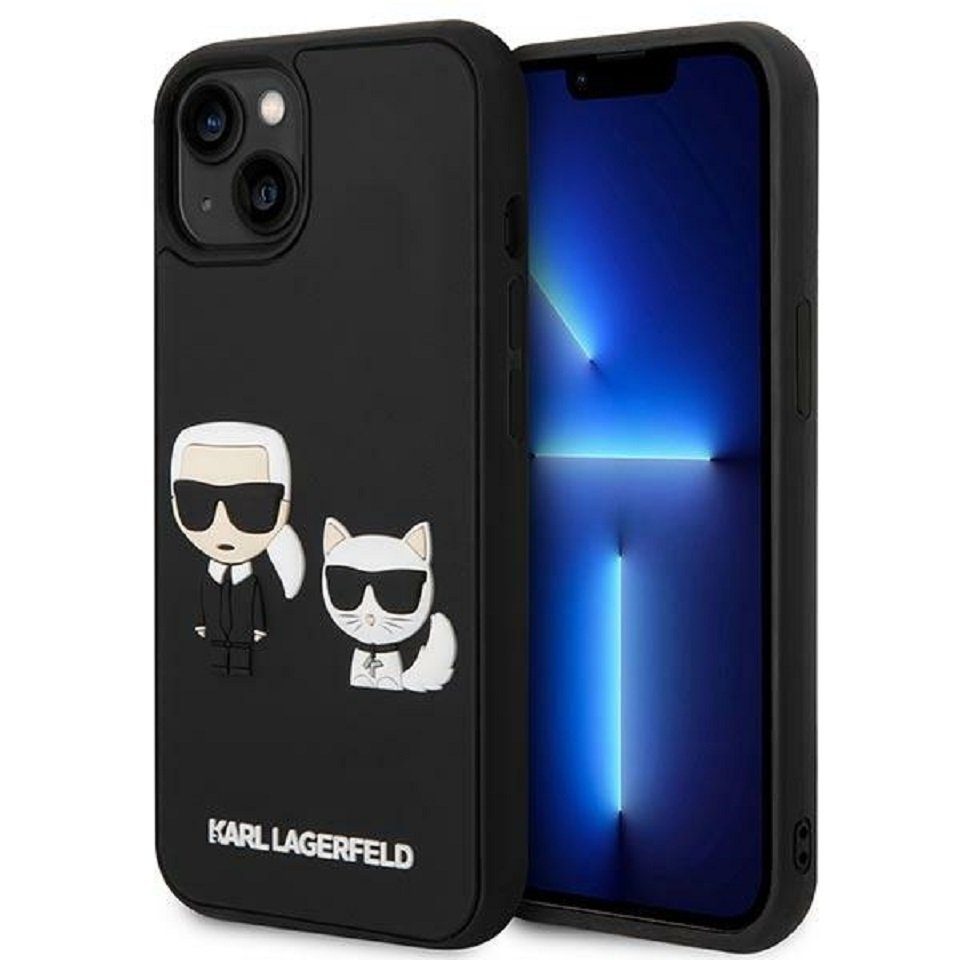 KARL LAGERFELD Handyhülle Case iPhone 14 Kunststoff schwarz Katze Karl 3D  6,1 Zoll, Kantenschutz