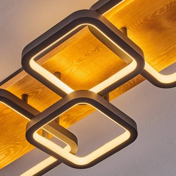 hofstein Deckenleuchte »Palermo« dimmbare Deckenlampe, Metall/Holz/Kunststoff, Schwarz/Natur, 3000 Kelvin, über herkömmlichen Lichtschalter dimmbar, LED 4200 Lumen, Weiß