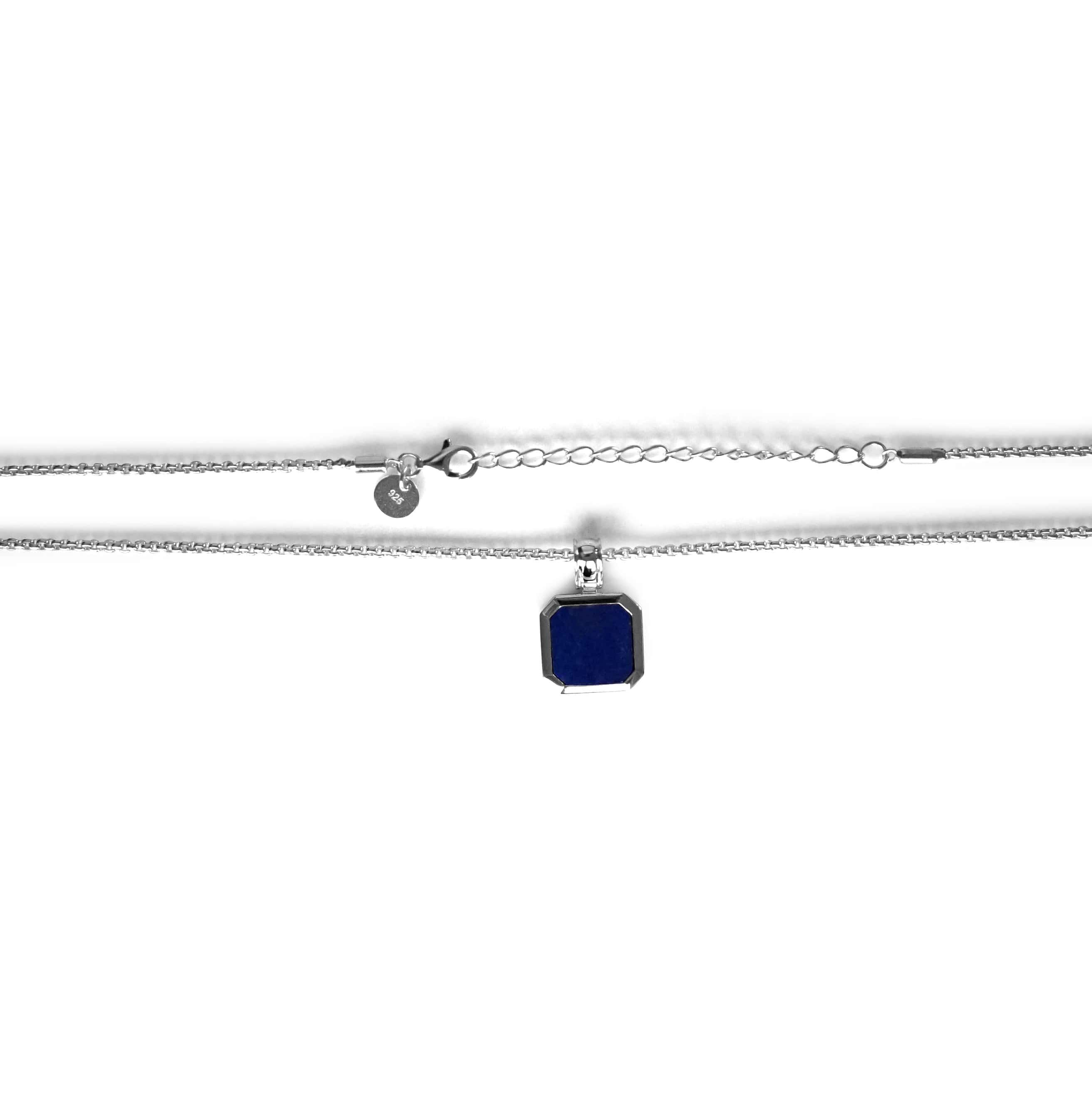 Sprezzi Fashion Kette mit Anhänger Schmuckset Halskette, verstellbare Herren Silber Stein, 925 Halskette mit Anhänger, blauem Lapis Stein Lapislazuli