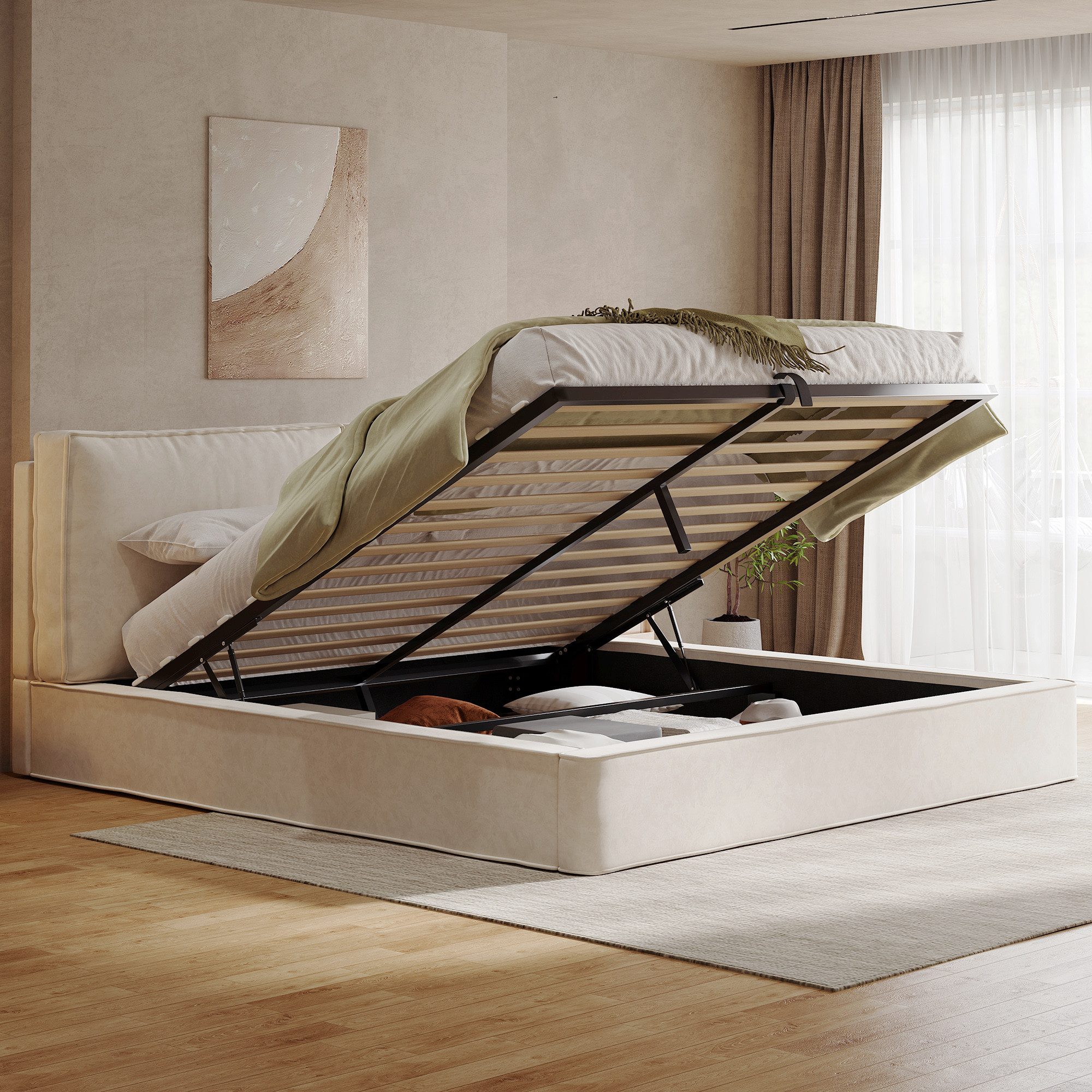 REDOM Polsterbett Bett 180x200 cm mit Stauraum und 105 cm Kopfteil, Chenille (Packung, 1-tlg., 180 x 200cm), mit Lattenrost, gepolstertes Kopfteil
