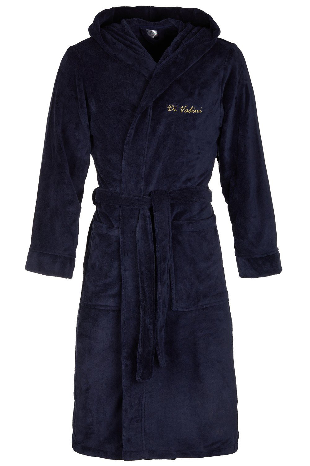 DI VADINI Bademantel Di Vadini UNISEX Herren Damen Bademantel FLORENZ mit Kapuze wadenlang, Polyester, Weitenverstellung, Bindegürtel, mit Kapuze mehr