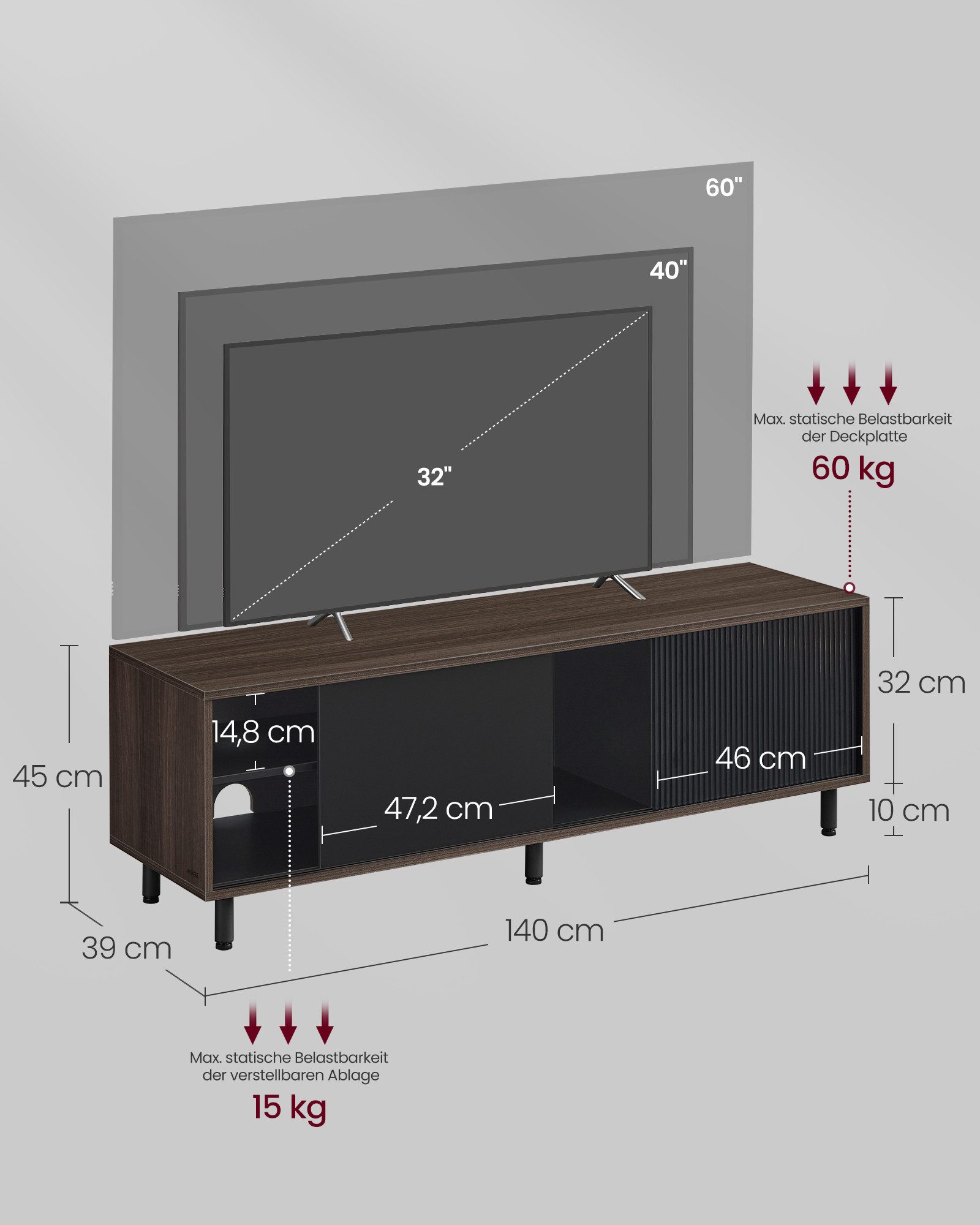 VASAGLE Lowboard Toolless-Technologie, Montage superschnell, TV-Schrank für TVs bis zu 60 Zoll