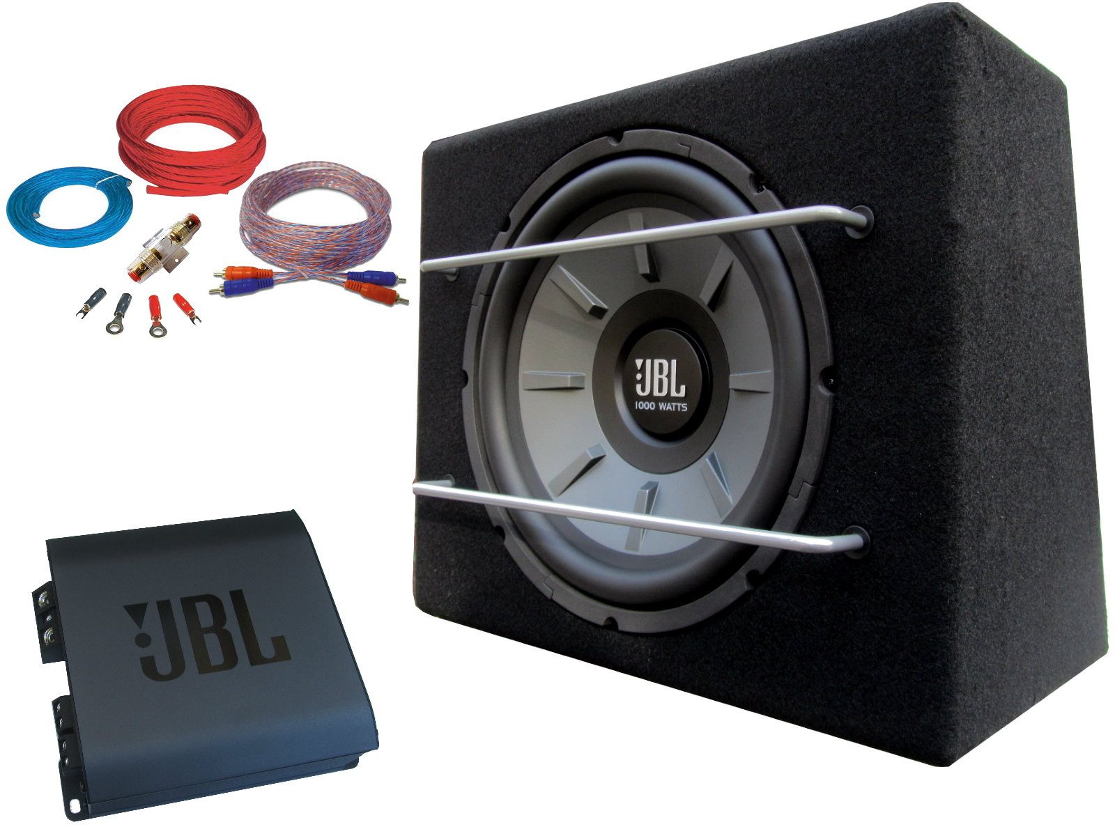 DSX JBL Stage 1600 Watt Basspaket Subwoofer Verstärker Set Kabelset Auto-Lautsprecher