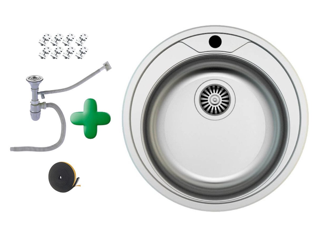 Faizee Möbel Edelstahlspüle Edelstahlspüle 51 cm+Armatur Küchenspüle rund Einbauspüle Zubehör, Rund ohne Armatur