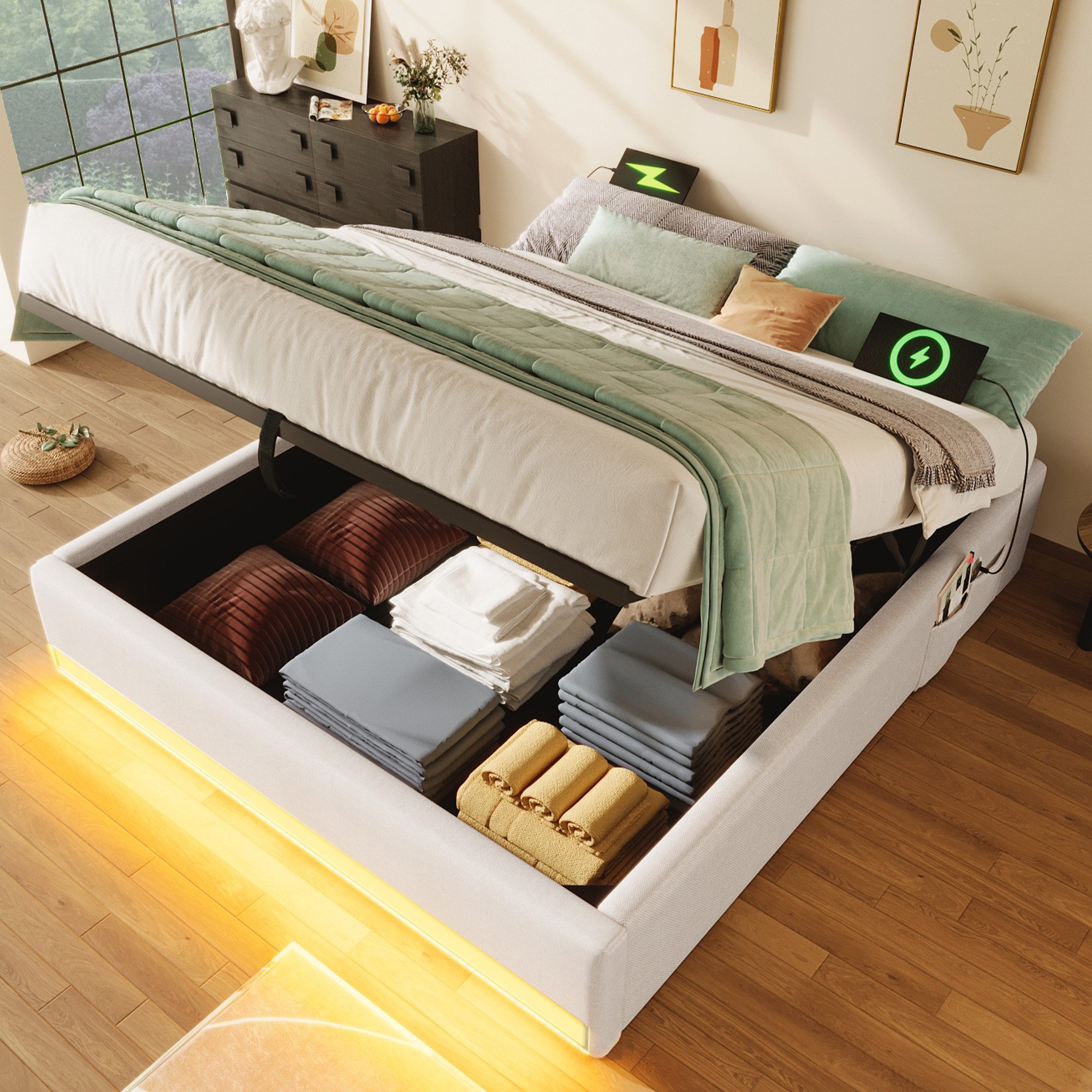 STILVORA Polsterbett 140×200 Jugendbett mit LED&USB,Doppelbett günstig online kaufen