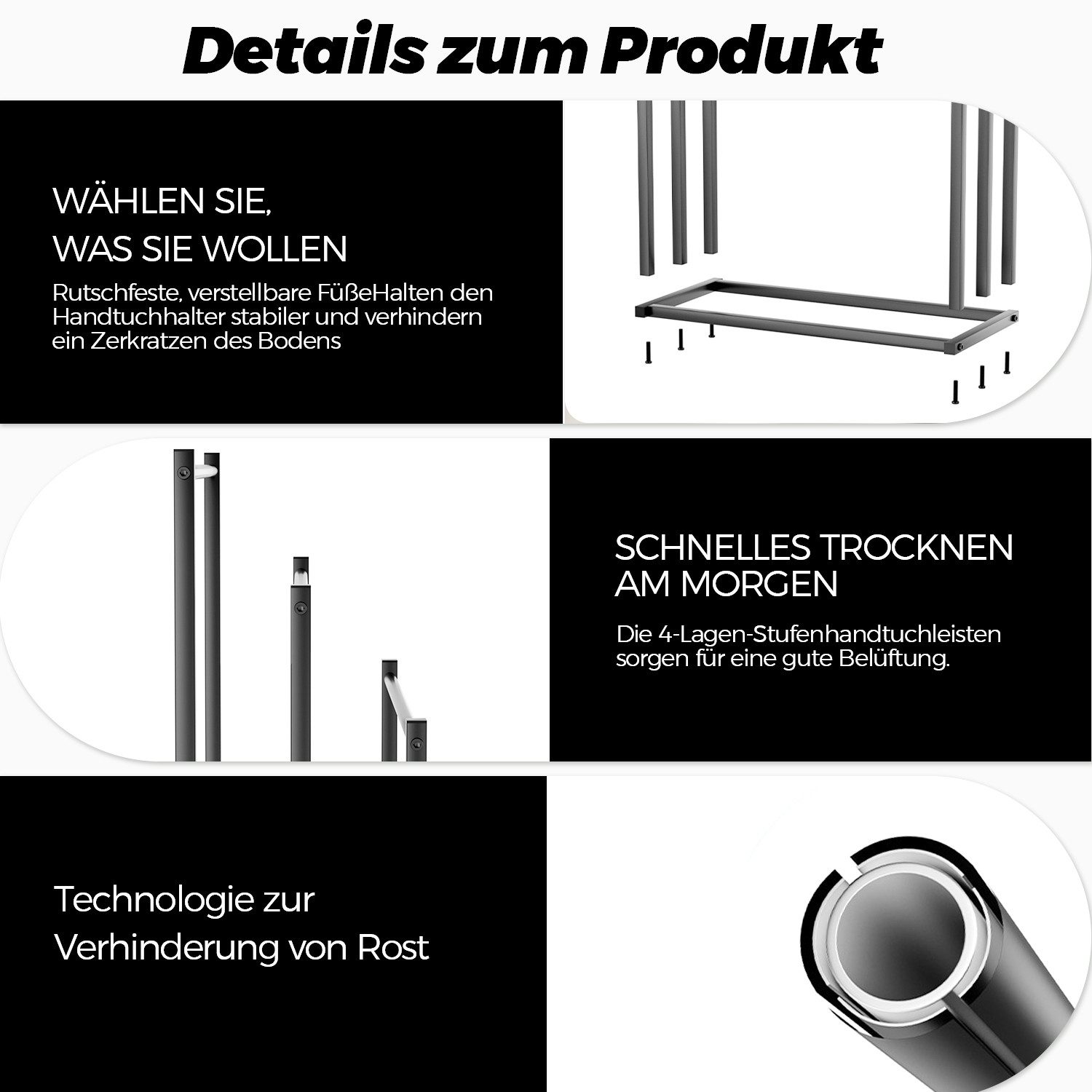 Rhein Beleuchtung Kleiderständer 3-stufiger Handtuchhalter stehend, freistehender Stummer Diener Metall, (Set, 1 St., Für Bad, Schlafzimmer & Waschküche – als Kleiderständer nutzbar), Rostfreier Herrendiener – ohne Bohren, stabil & schnell montierbar