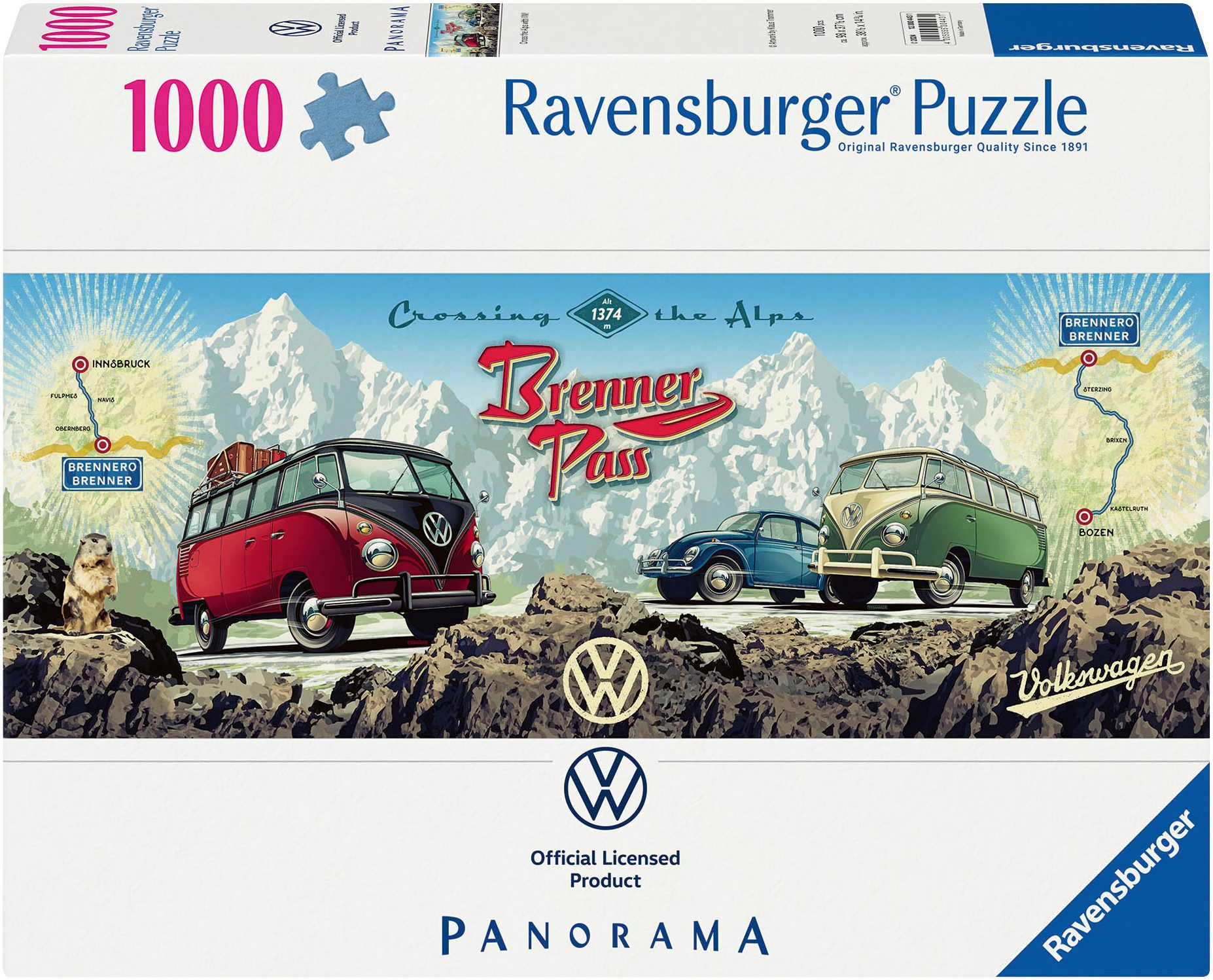 Ravensburger Puzzle Panorama, Mit dem VW Bulli über den Brenner, 1000 Puzzl günstig online kaufen