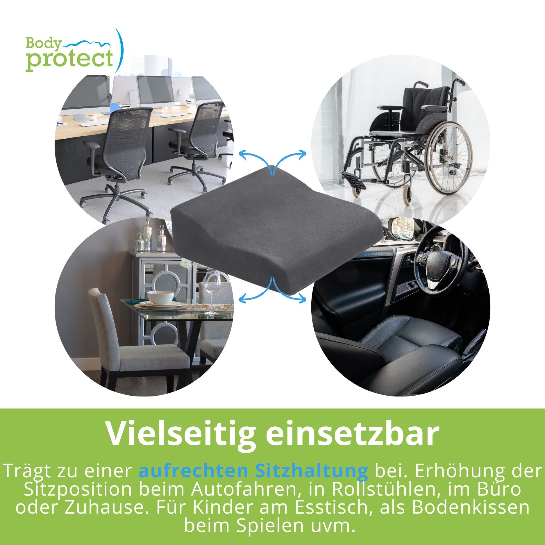 Bodyprotect Sitzkissen Aufstehhilfe Sitzerhöhung, Sitzkissen mit Anti-Rutsch-Unterseite – Bild 4 von 5