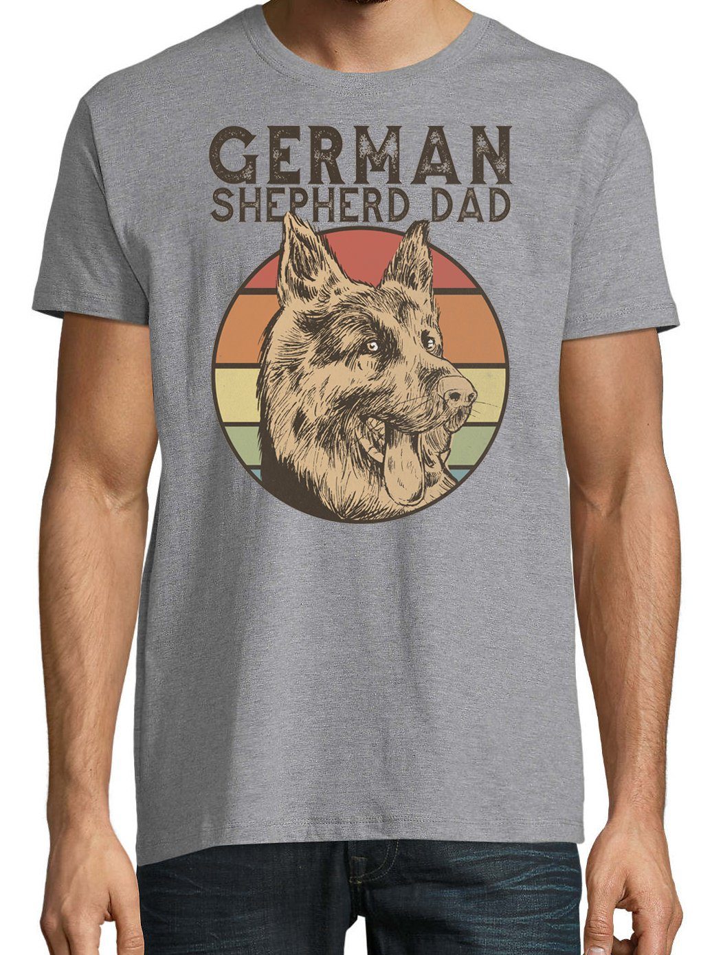 Shirt Trendigem Designz German Youth Shepherd T-Shirt Dad Grau Schäferhund mit Herren Frontdruck