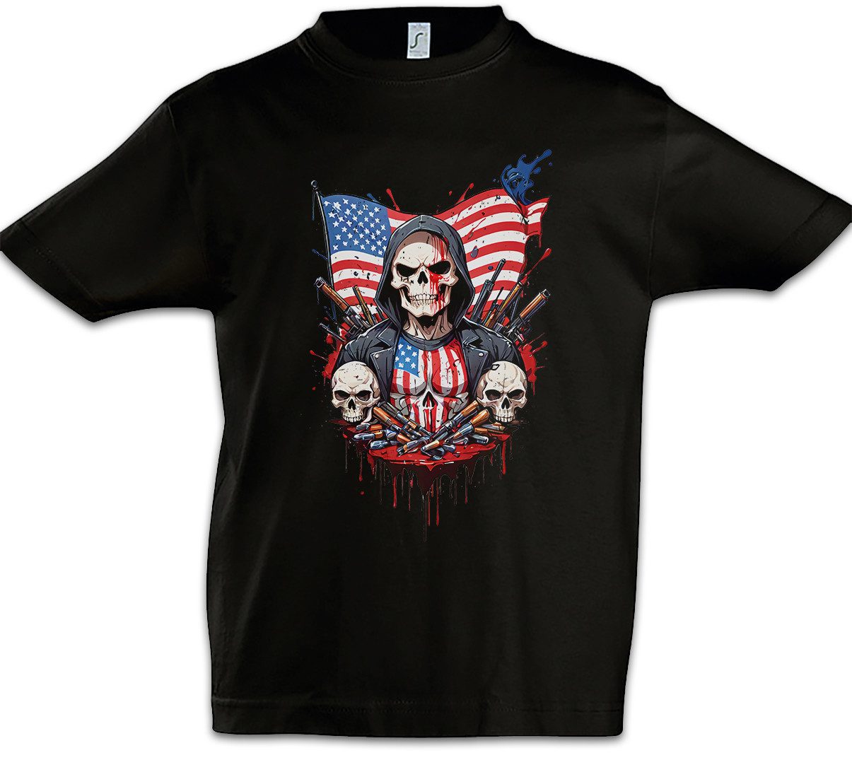 Print-Shirt American Vigilante Skull Kinder T-Shirt USA US Banner Fahne Stars
