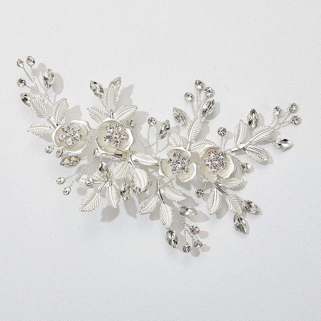 Kamm Frauen handgemachte Braut Clip - Kopfschmuck für Diadem Strass Silber Clip KSYLH Blume Haarspange, Hochzeit