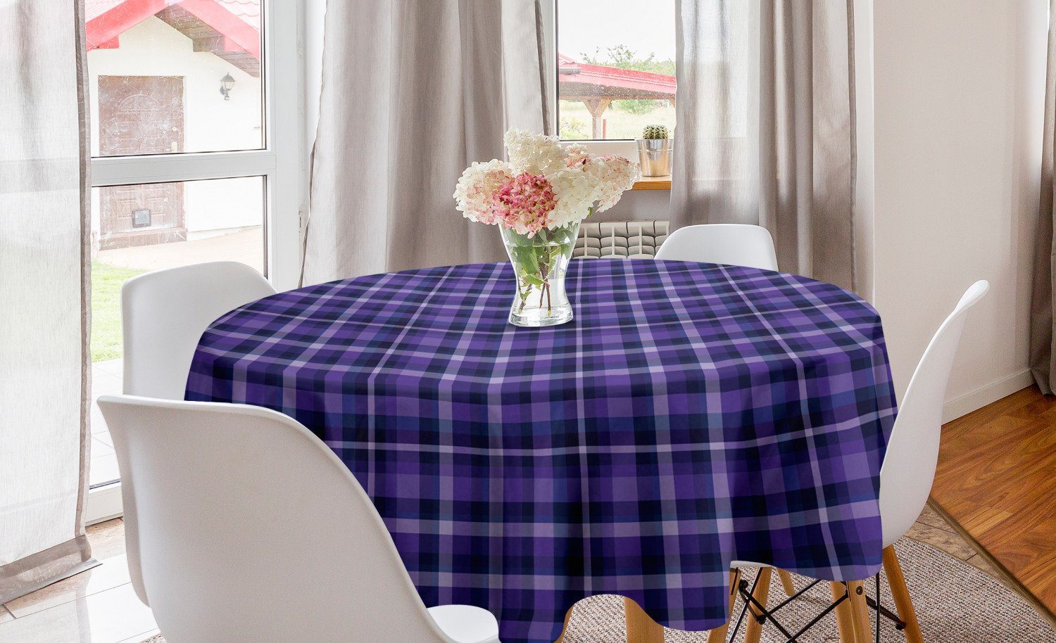 Violett Tischdecke Küche Druck Retro Abdeckung für Abakuhaus Esszimmer Tischdecke Kreis Dekoration, Checkered
