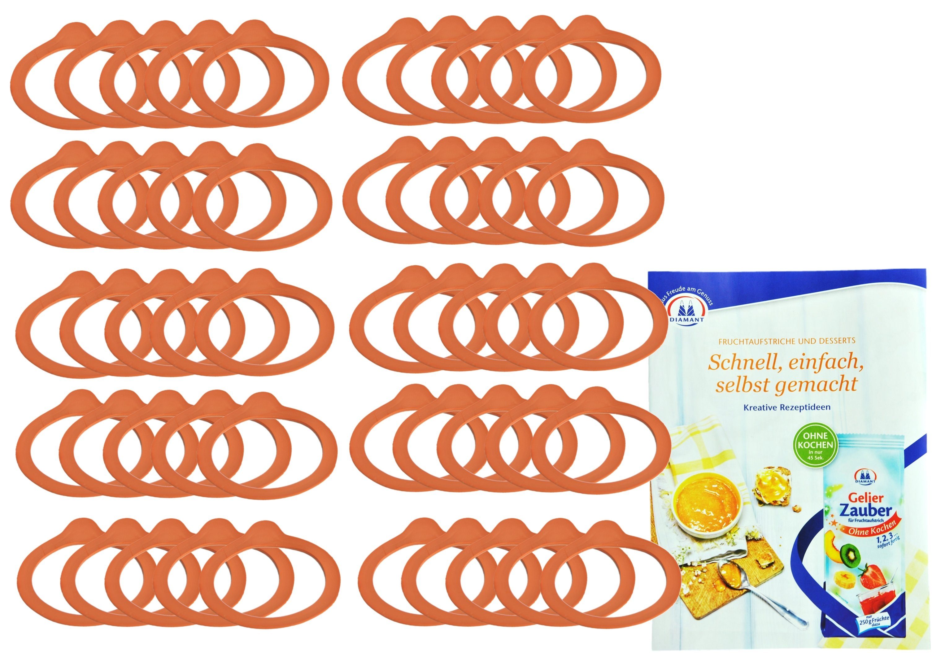 MamboCat Einmachglas 50er Set Weck Einkochring 60mm incl. Rezeptheft von Diamantzucker, Kunststoff