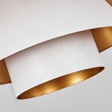 hofstein Hängeleuchte Hängelampe aus Metall in Weiß/Goldfarben, ohne Leuchtmittel, mit rundem Schirm (38 cm), Höhe max. 114,5 cm, 1 x E27