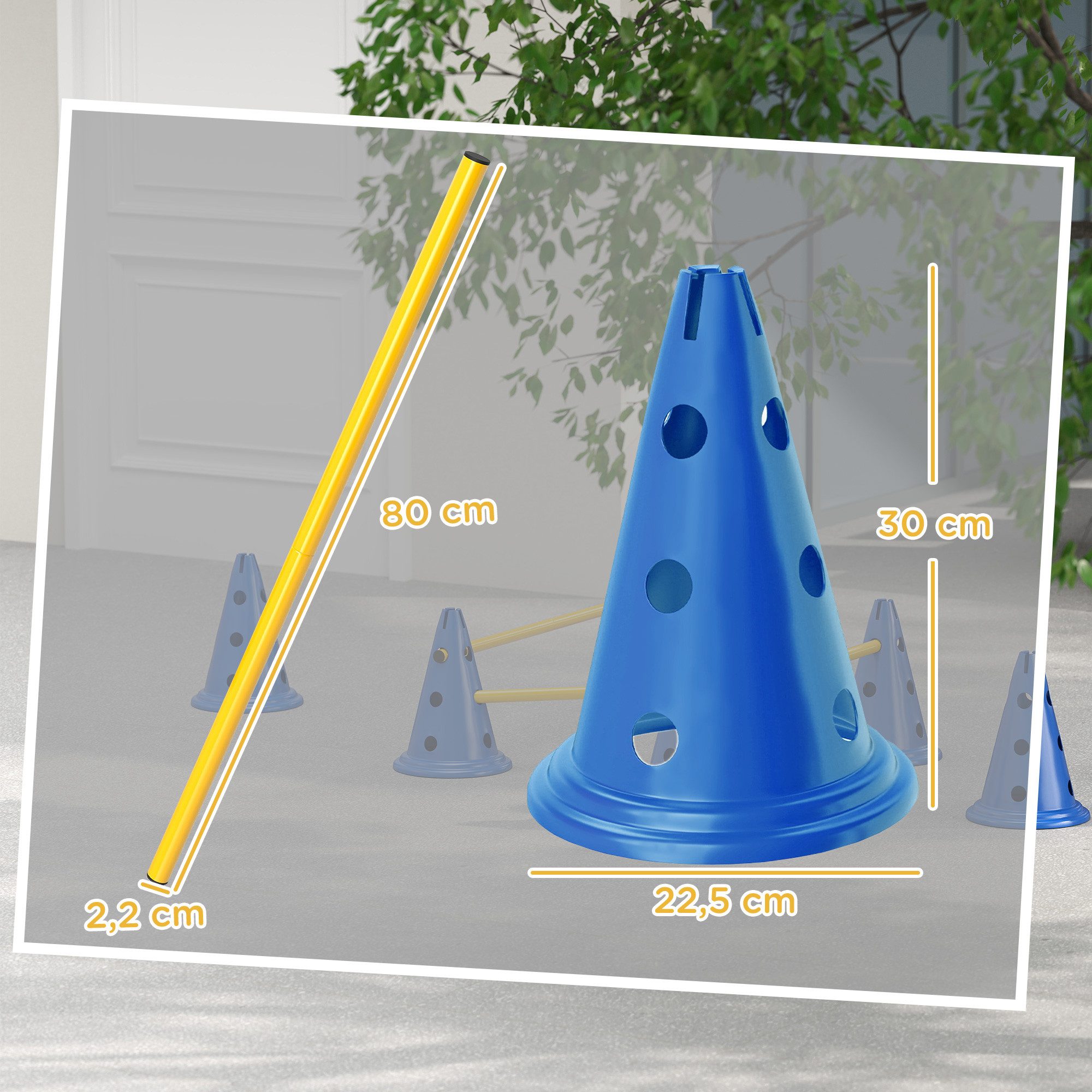PawHut Agility-Hürde mit Kegel, Stangen, Tragetasche, Kunststoff, Agility Set (3-tlg) für Hundetraining, Spiele, Training, Blau