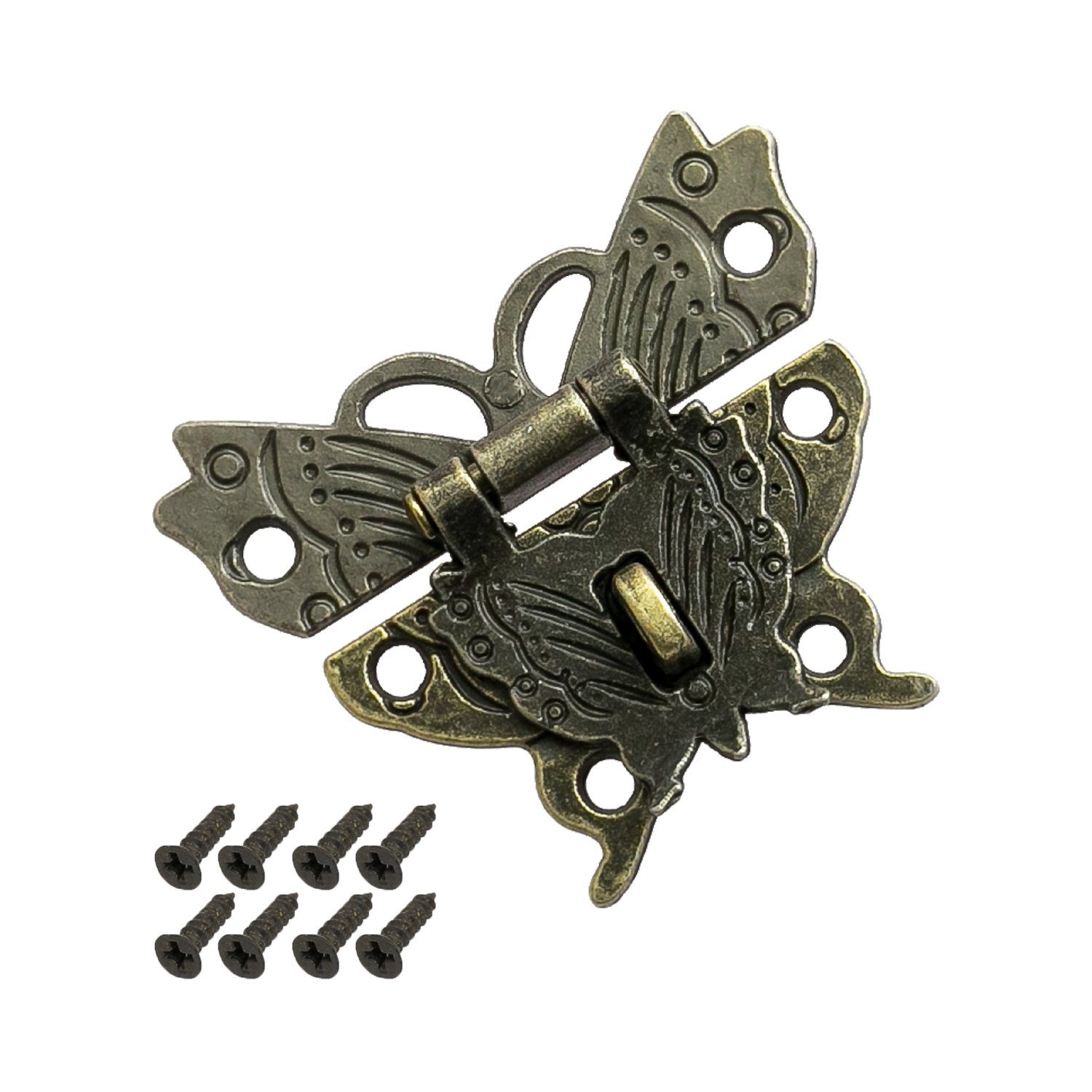 HMF Möbelbeschlag 6495 Vintage Deko Verschluss, Schmetterling aus Metall mit Schlossöse, 50 x 45 mm, Bronze