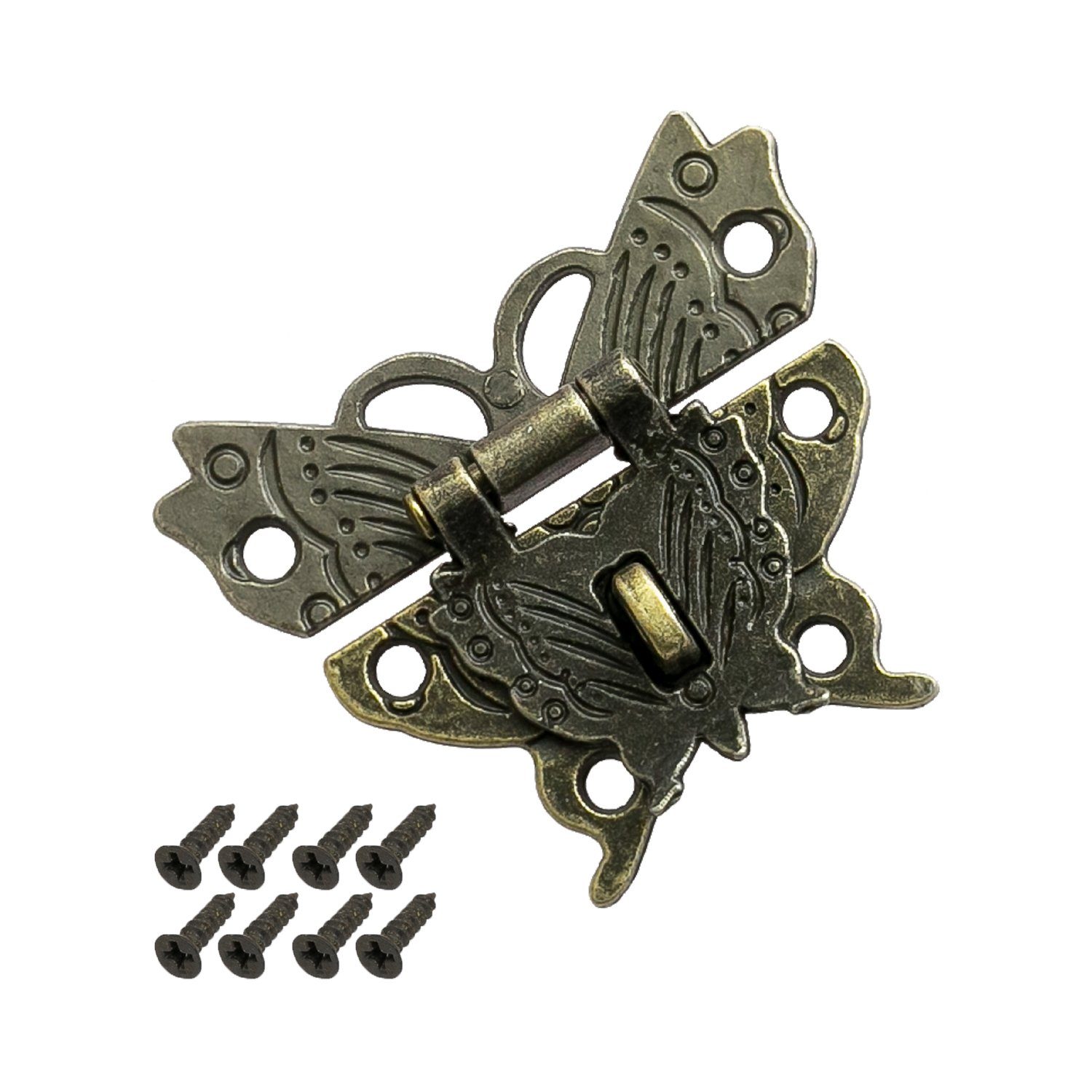 HMF Möbelbeschlag Vintage Verschluss Schmetterling mit Schlossöse (1 Stück), Hebelverschluss, 50 x 45 mm, Bronze